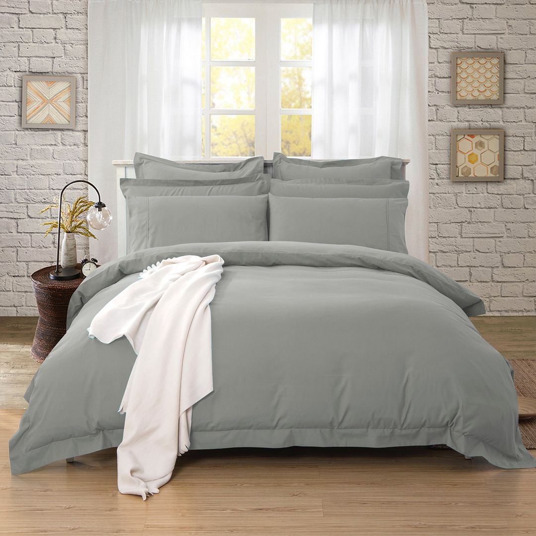 V493-SK-6-88213-00 1000TC Tailored Super King Size Grey Duvet Quilt Cover Set - Image 1