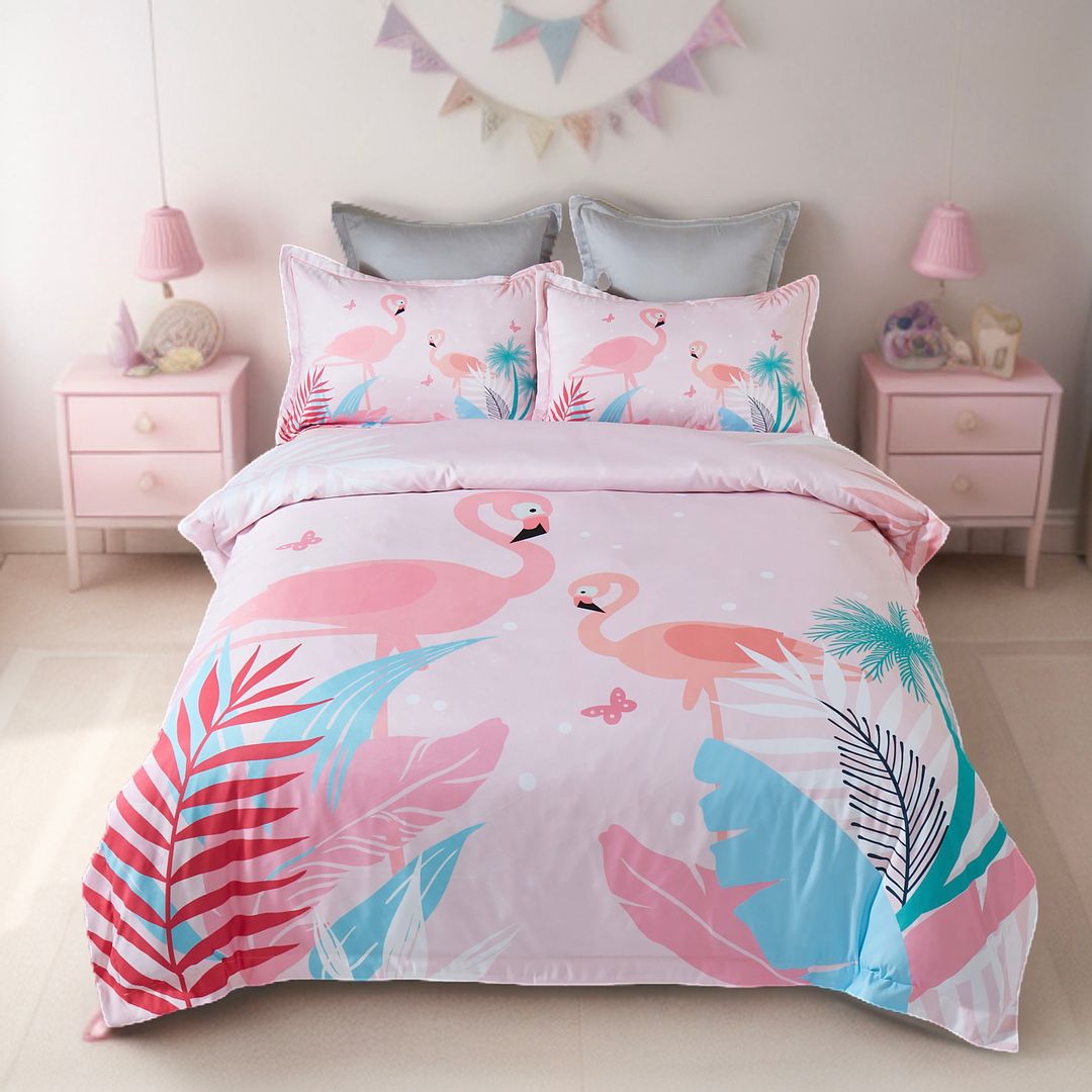 V493-SM-S-05-150773-00 Flamingo Kids Quilt Cover Set - Single Size - Image 1