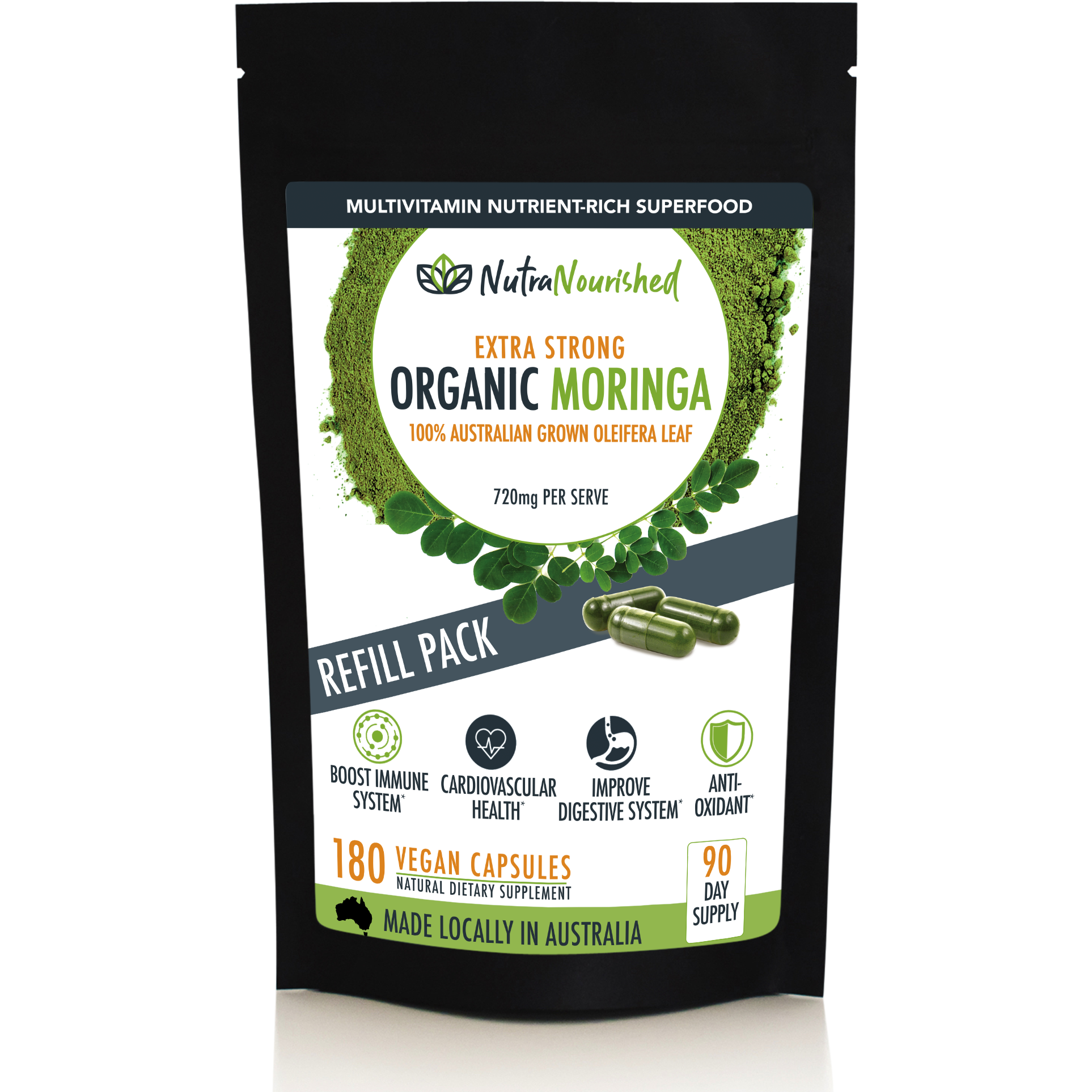 V497-MORINGA-CAPS-180-REFILL-202506061519-00 REFILL BAG - Organic Moringa Leaf Capsules - 180 Vegan Capsules - Image 1