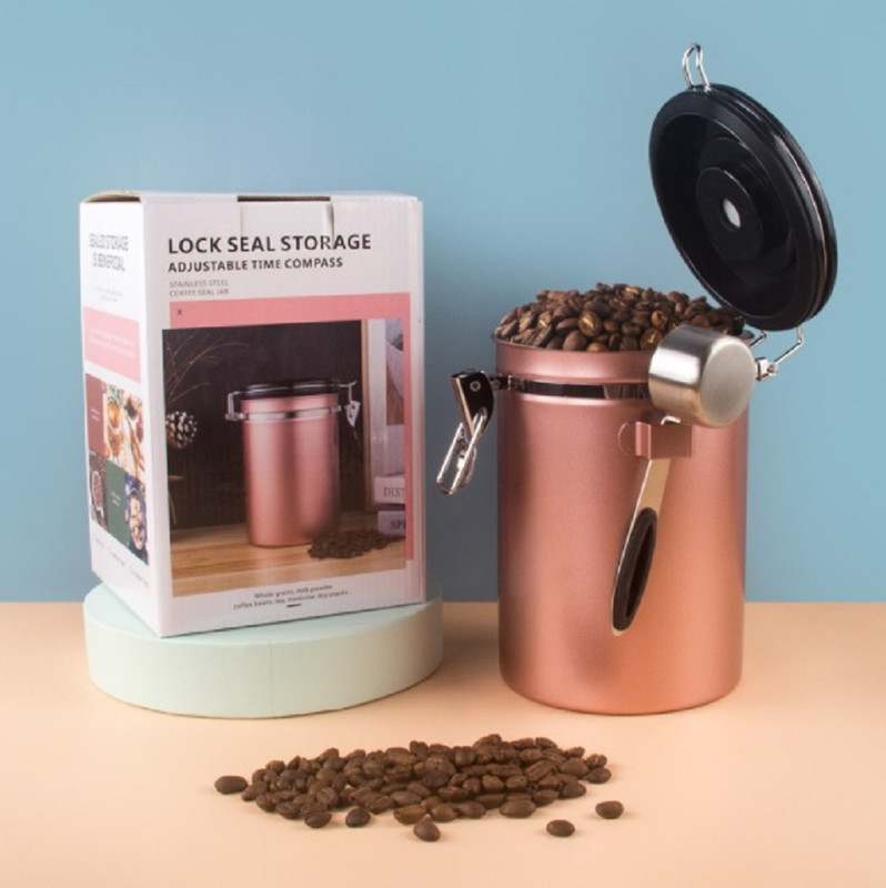 V498-COFFEECONTAINERCGL-173407-00 1.8L Storage Container with Spoon Champagne Gold - Image 1