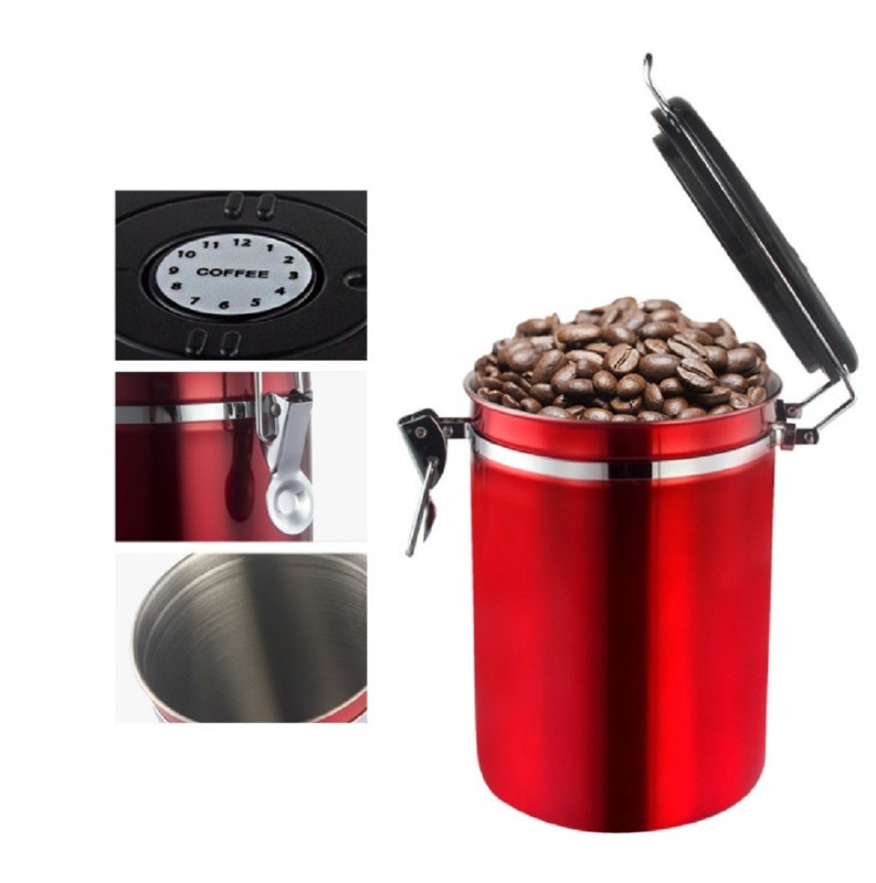 V498-COFFEECONTAINERRDM-173433-00 1.5L Storage Container with Spoon Red - Image 1