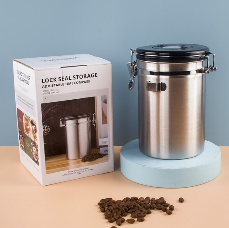 V498-COFFEECONTAINERSLS-173432-00 1.2L Storage Container with Spoon Silver - Image 1