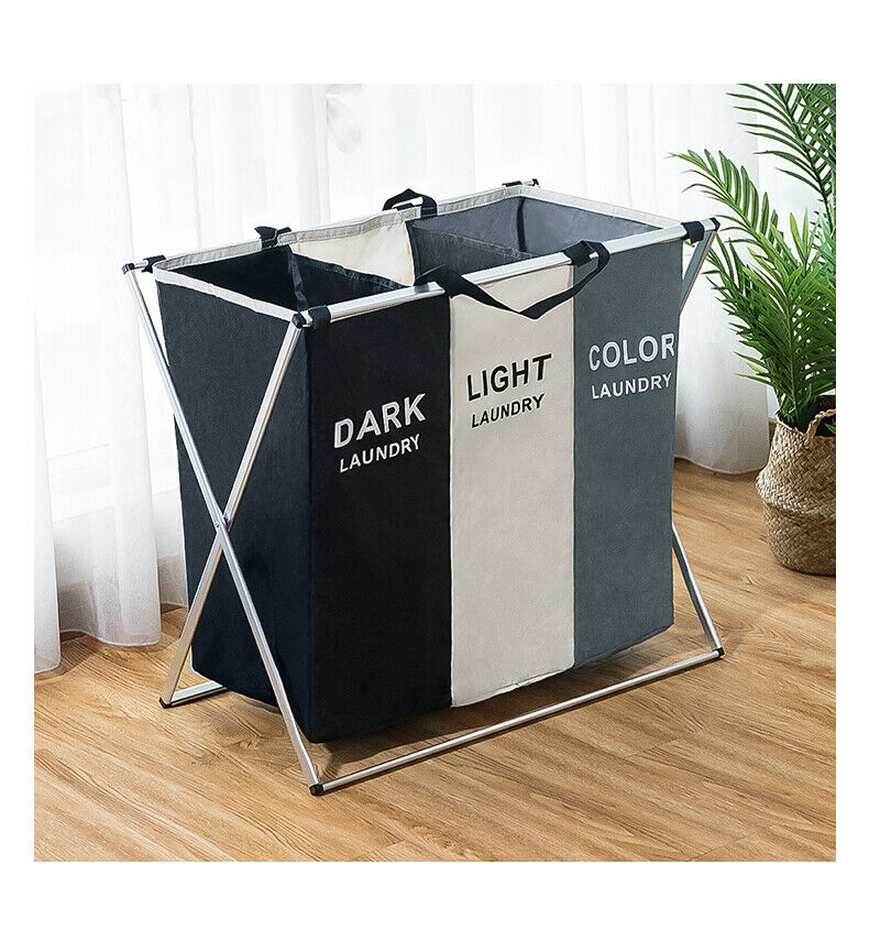 V498-LAUNDRYBASKET3-95146-00 Foldable Divisional Storage Laundry Basket 3 Grid - Image 1