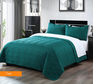 V517-3DCS-KTE-96209-00 3 piece embossed comforter set king teal - Image 1