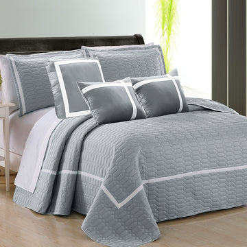 V517-ECS6-Q-SIL-94527-00 6 piece two tone embossed comforter set queen silver - Image 1