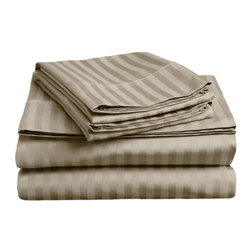 V517-MFSP-DTA-94694-00 soft stripe microfibre sheet set double taupe - Image 1