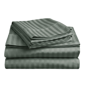 V517-MFSP-QCHA-94589-00 soft stripe microfibre sheet set queen charcoal - Image 1
