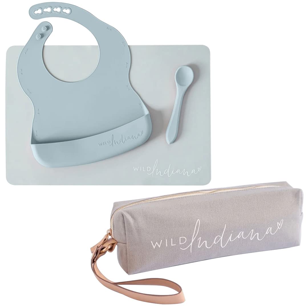 V522-BABYBIBSET-DUCKEGGBLUE-89471-00 LIFEBEA WILD INDIANA Eating-out Comfy Silicone Baby Bib set for babies & Toddlers(10-72 Months) Waterproof baby fedding including Waterproof carry case (Duck Egg Blue) - Image 1