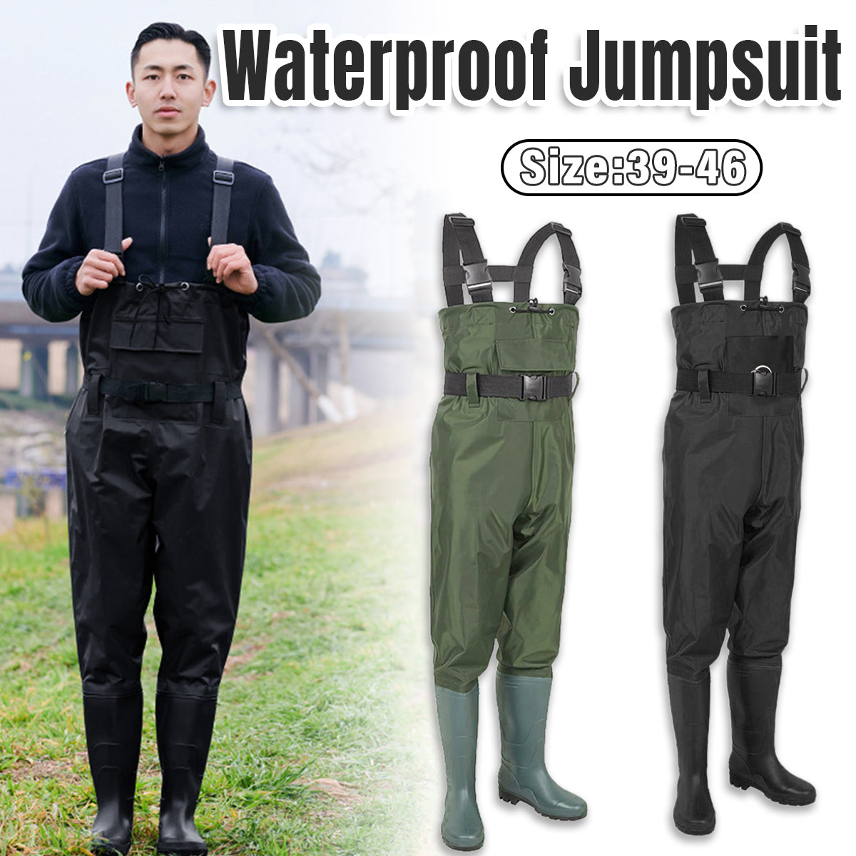 V528-CHEST-WADERS-BLACK-44-128476-202503282145-00 Waterproof Ultra Light Breathable Wading Pants Nylon Half Length Gear - Black-44 - Image 1