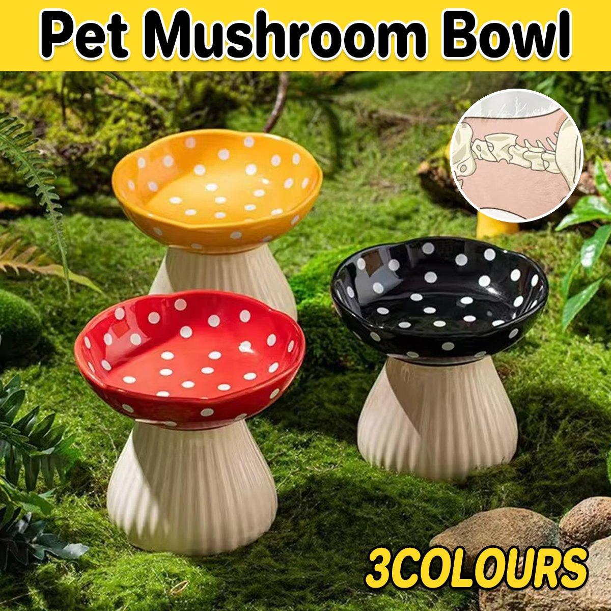 V528-PET-BOWL-MUSHROOM-BLACK-273528-202503211135-00 Pet Elevated Mushroom Bowl Ceramic Cat Dog Bowl Dish Food Feeder Raised Cat Bowl - Black - Image 1