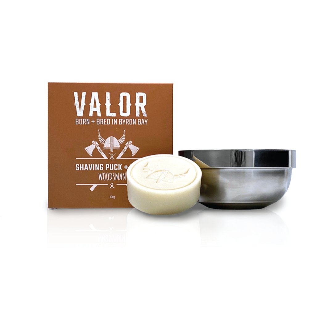 V534-VA102-89945-00 Shaving Soap Puck + Steel Bowl (Woodsman Scent) - Image 1
