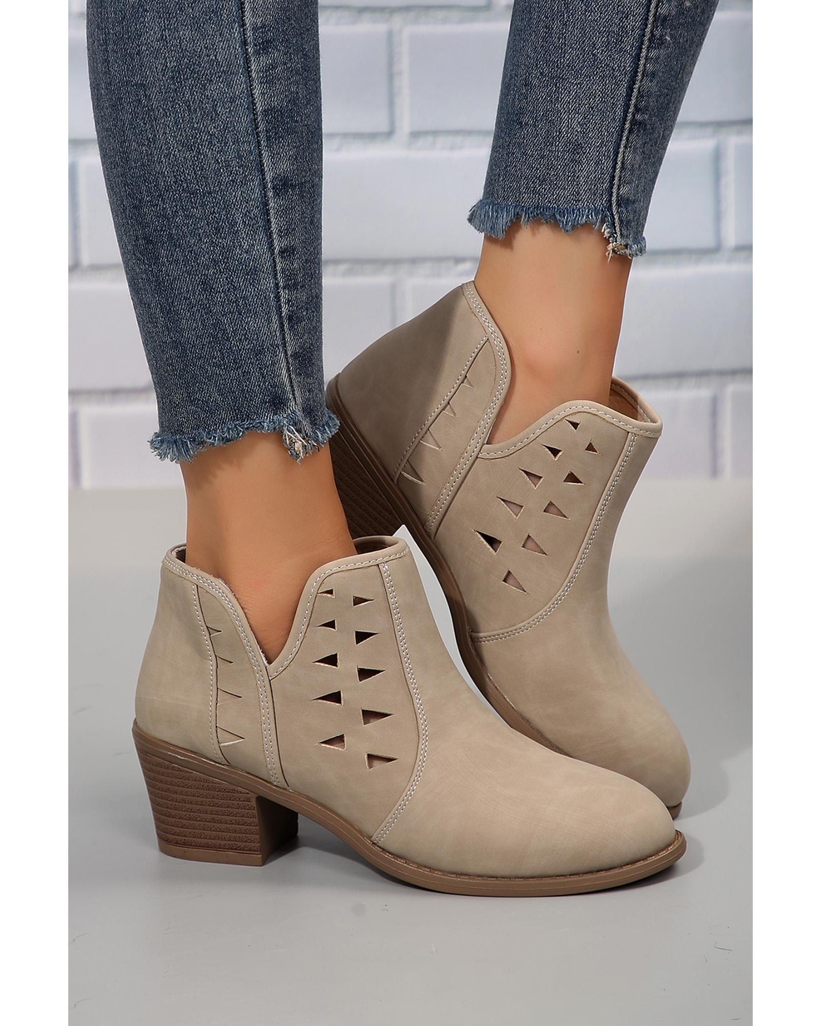 V539-AZEXBH021981-P6016-41-202508271506-00 Parchment Cut Out Suede Pointed Toe Heeled Ankle Boots - 41 EU - Image 1