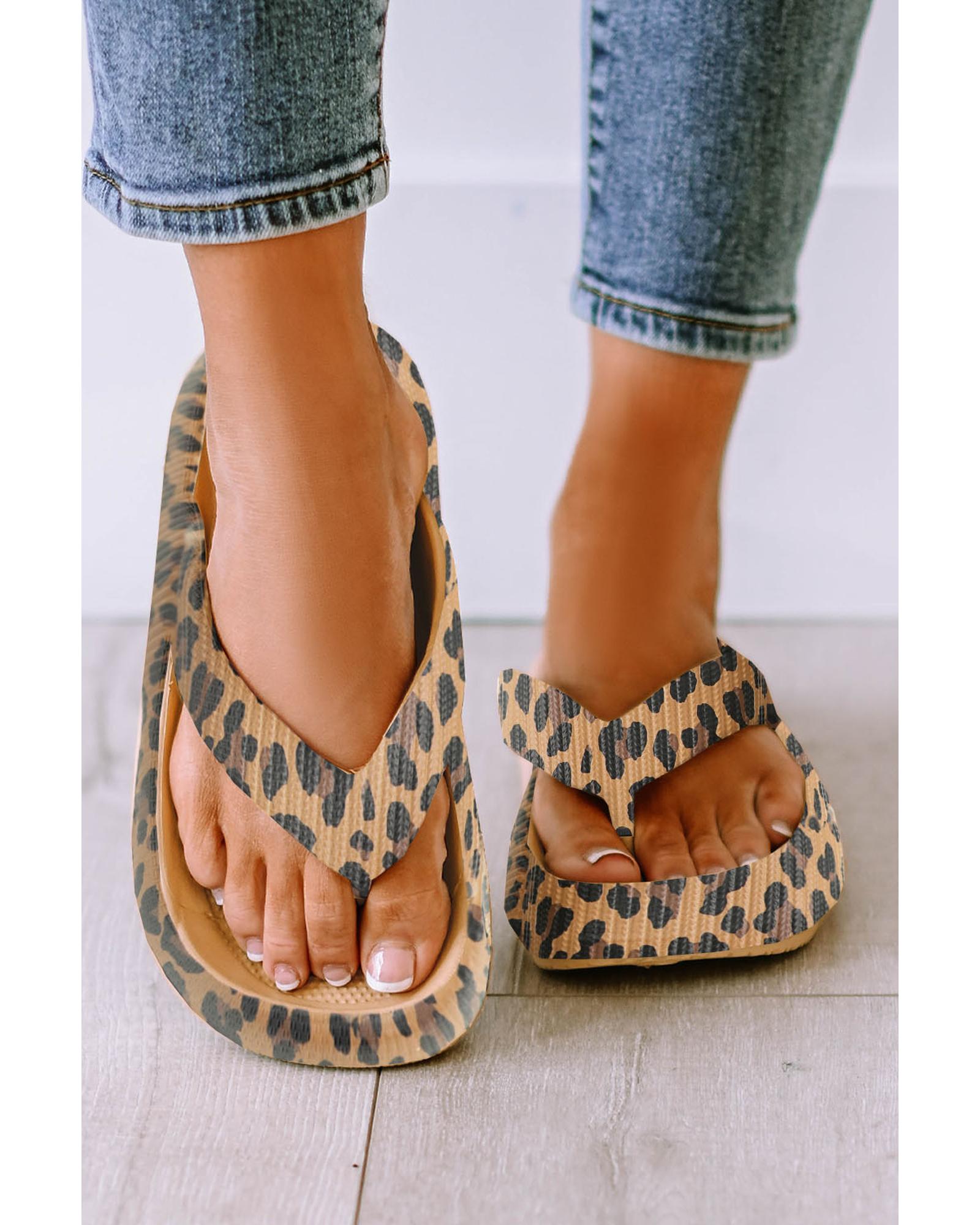V539-AZEXBH022478-20-40-202508270230-00 Leopard Print Thick Sole Flip Flops - 40 EU - Image 1