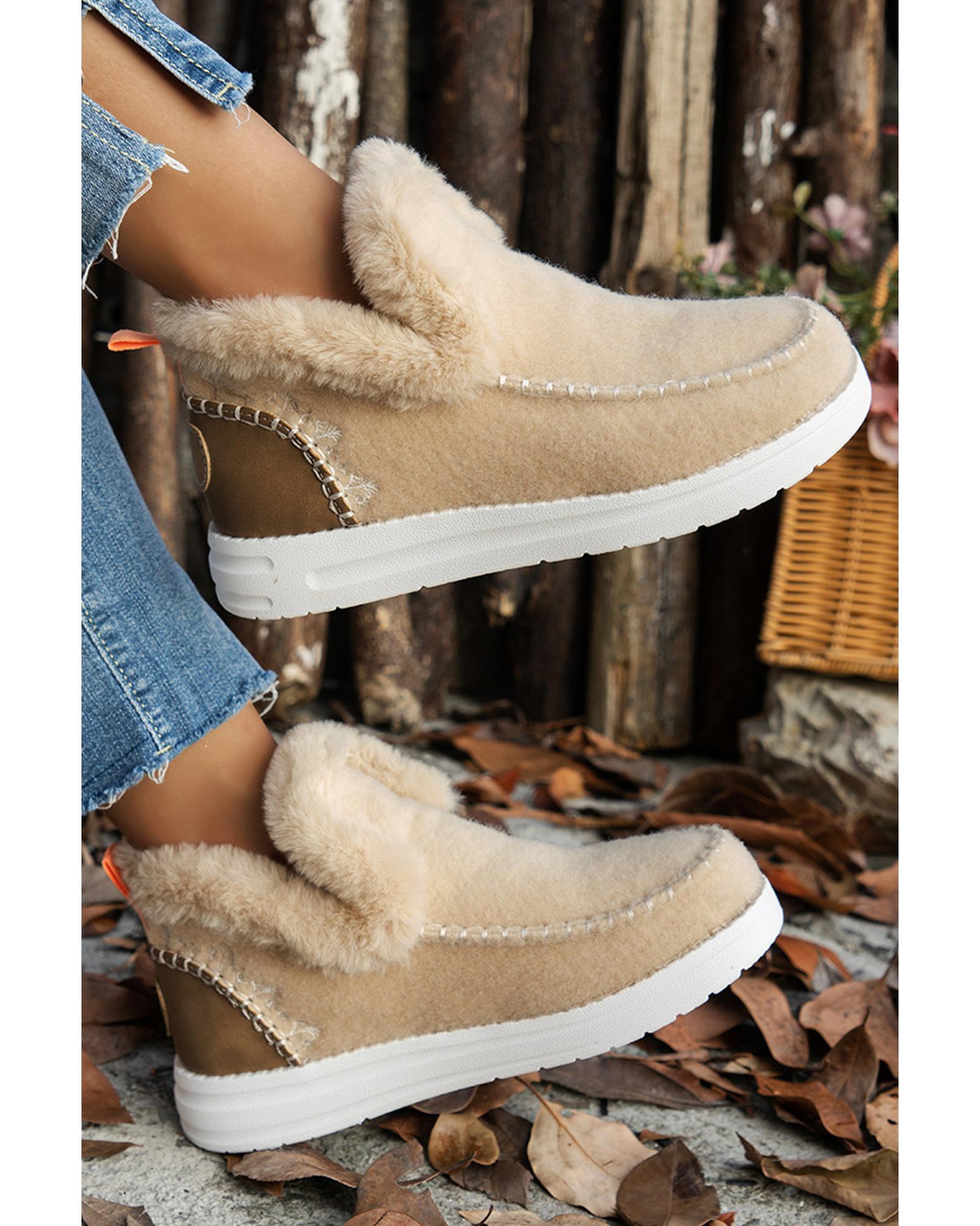 V539-AZEXBH023015-P15-37-202508270620-00 Beige Suede Stitching Patchwork Plush Lined Anklet Boots - 37 EU - Image 1