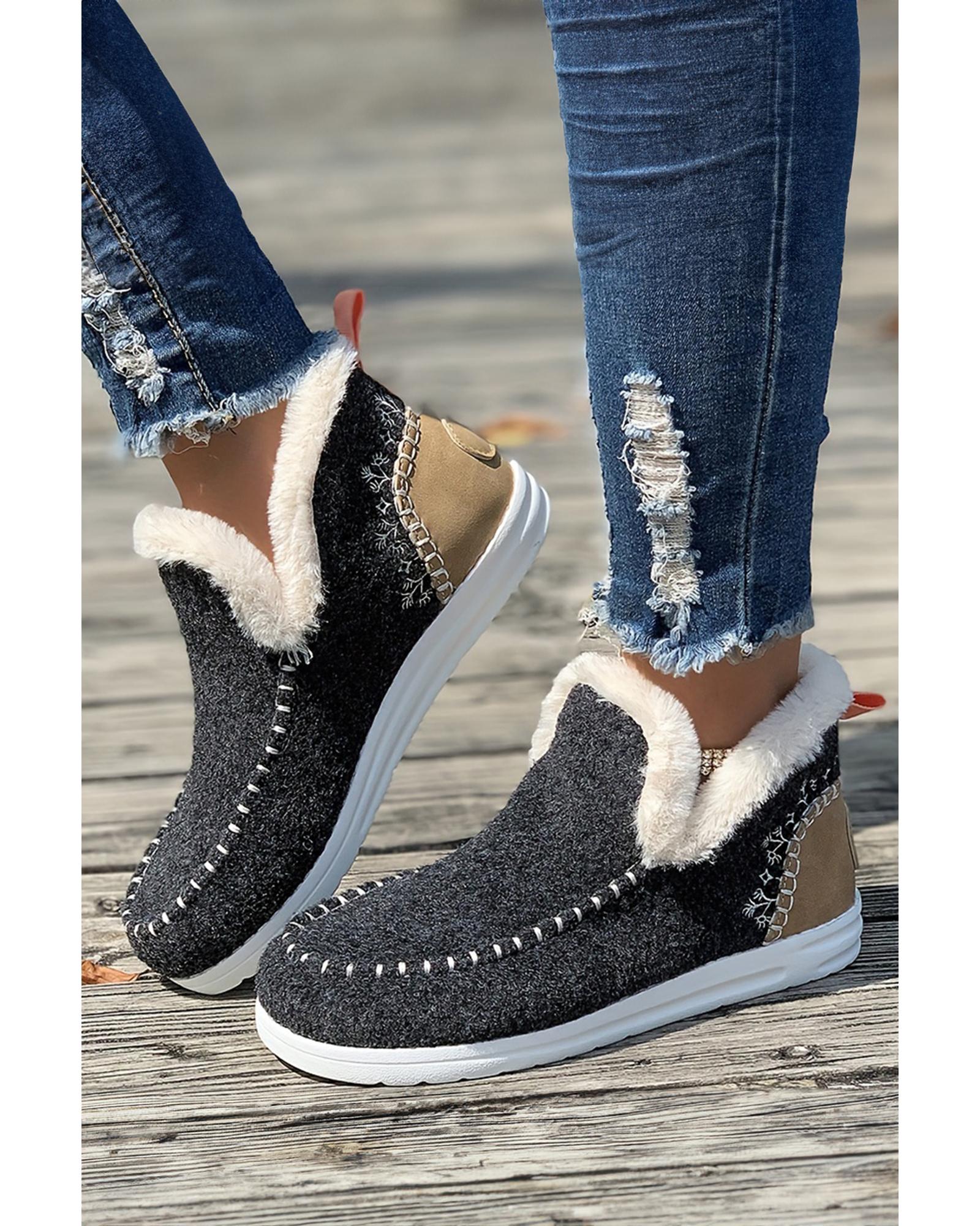V539-AZEXBH023015-P4011-42-202508270700-00 Carbon Grey Suede Stitching Patchwork Plush Lined Anklet Boots - 42 EU - Image 1