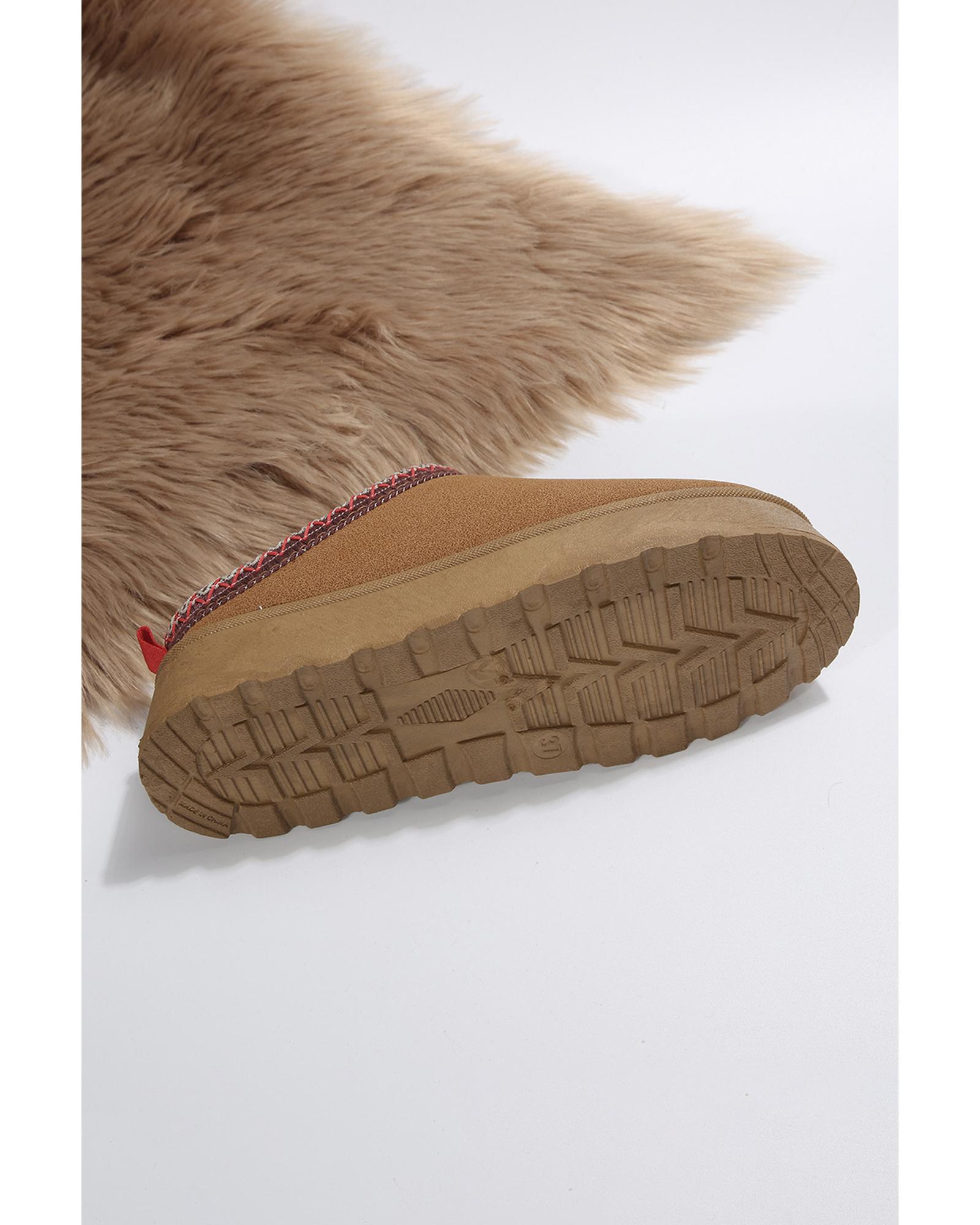 V539-AZEXBH023160-P2017-42-202508271915-00 Chestnut Suede Contrast Print Round Toe Plush Lined Flats - 42 EU - Image 1