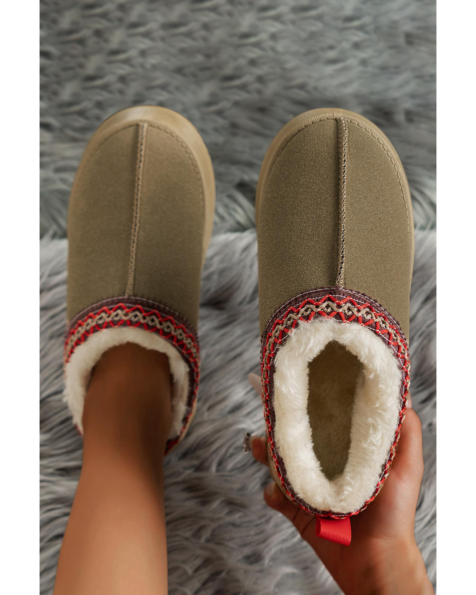 V539-AZEXBH023160-P909-37-202506111911-00 Sage Green Suede Contrast Print Round Toe Plush Lined Flats - 37 EU - Image 1