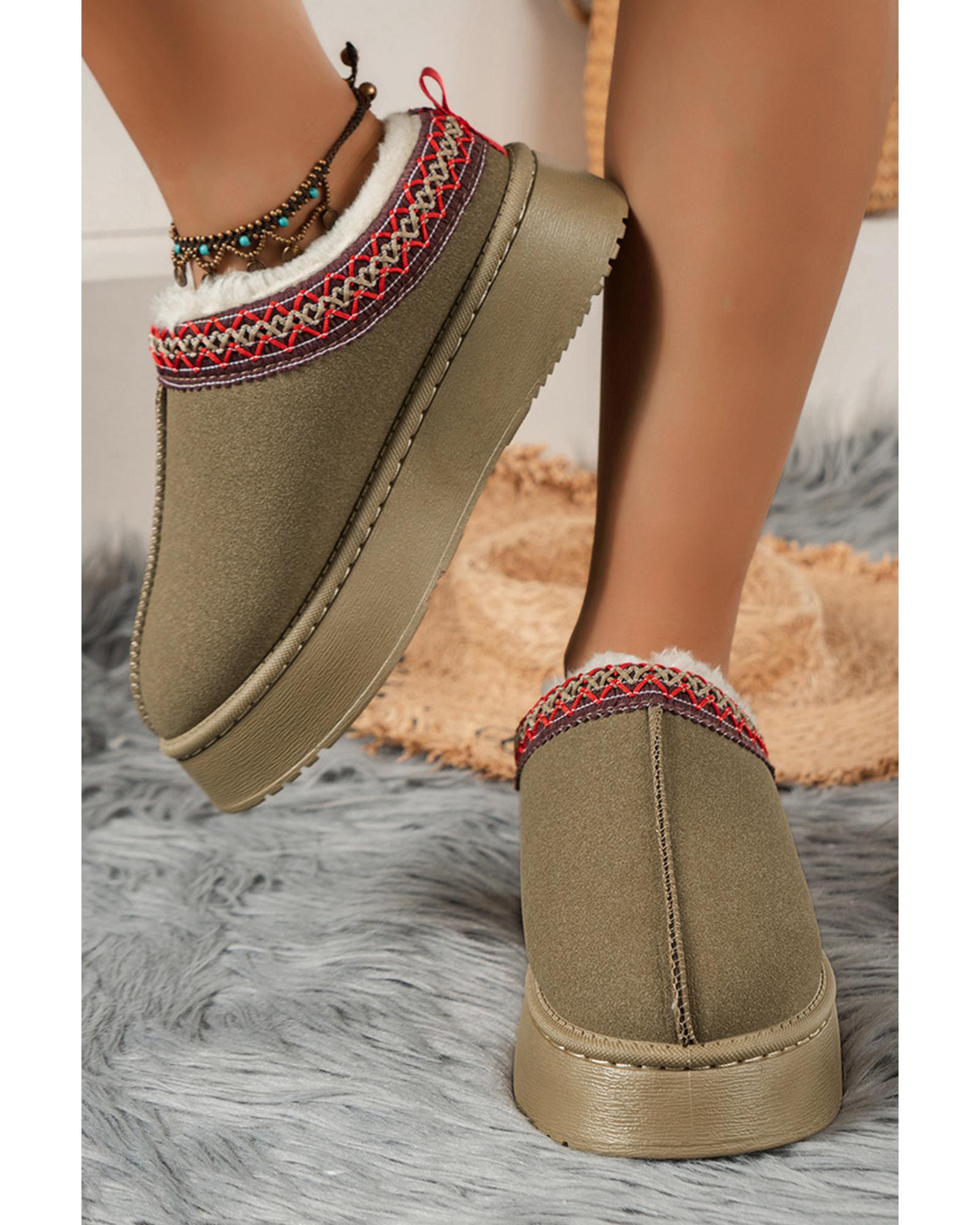 V539-AZEXBH023160-P909-38-202508272330-00 Sage Green Suede Contrast Print Round Toe Plush Lined Flats - 38 EU - Image 1