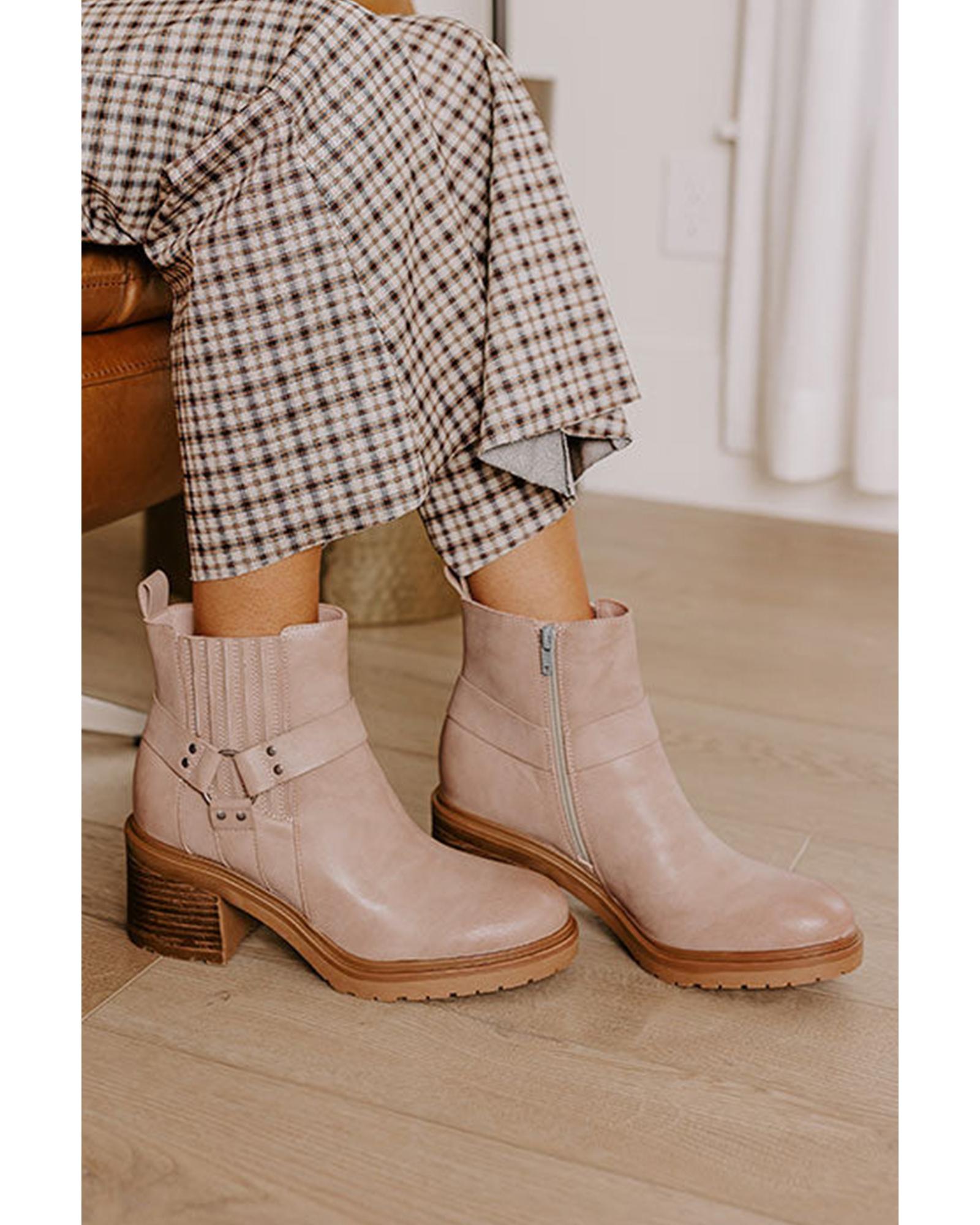 V539-AZEXBH023283-P15-41-202508271400-00 Beige Ring Linked Zipper Chunky Heel Ankle Boots - 41 EU - Image 1