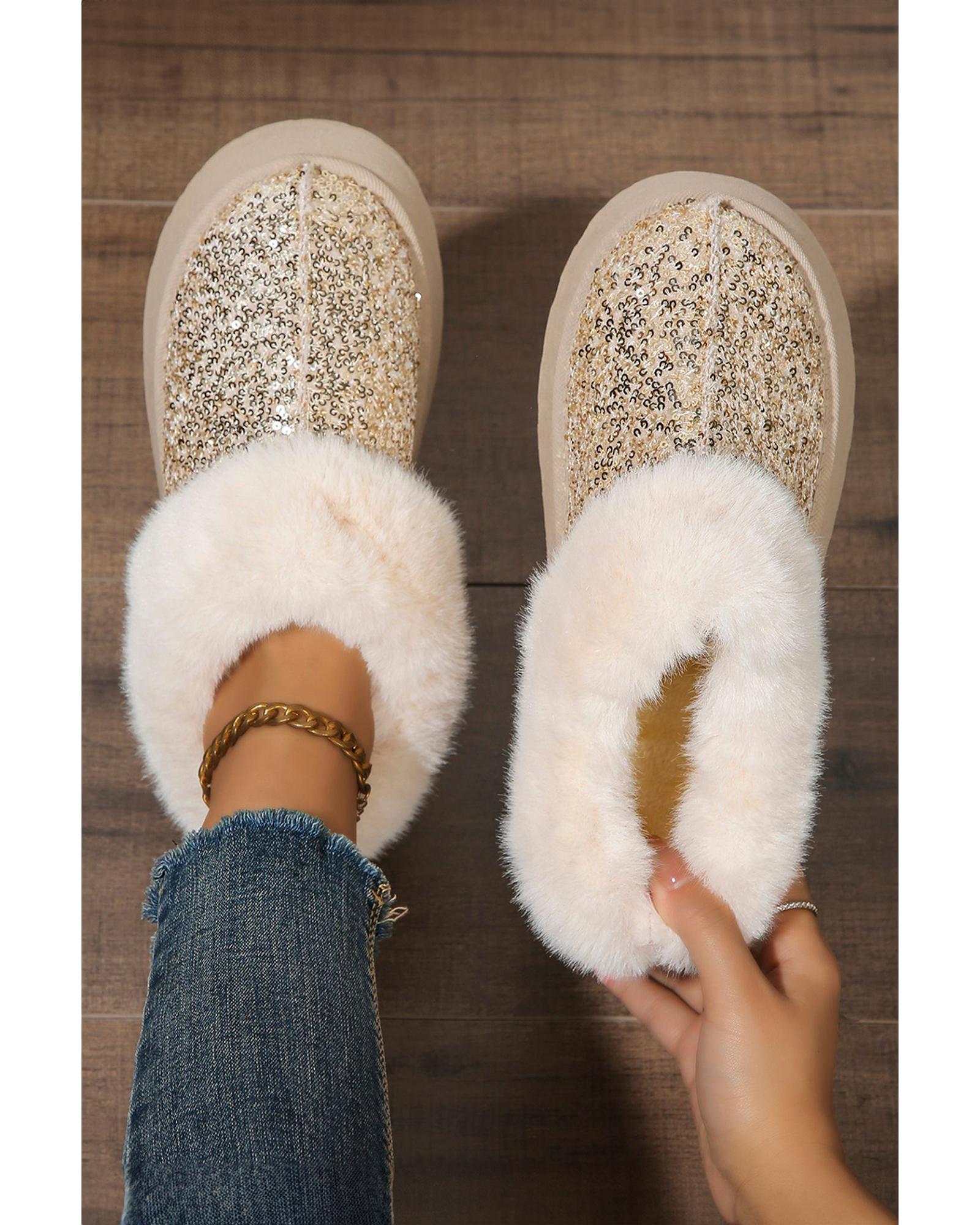 V539-AZEXBH023341-P12-38-202508271520-00 Gold Sequin Plush Lined Thick Sole Snow Boots - 38 EU - Image 1