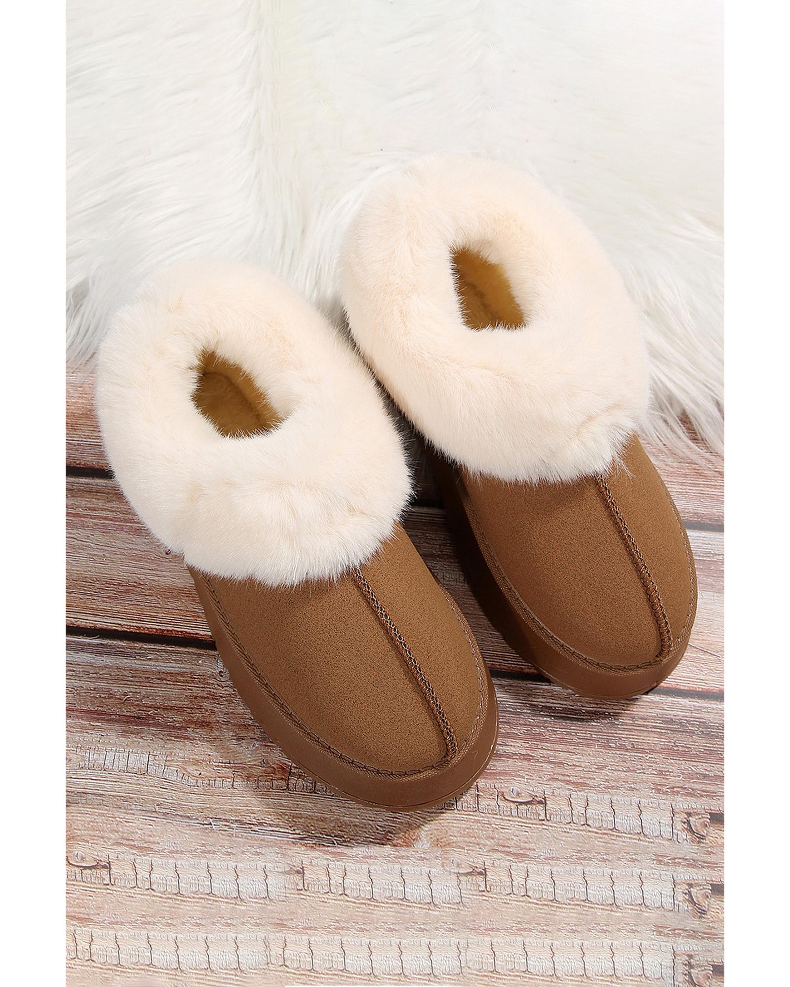 V539-AZEXBH023551-P2017-40-202508271625-00 Chestnut Plush Suede Trim Thick Sole Flat Snow Boots - 40 EU - Image 1