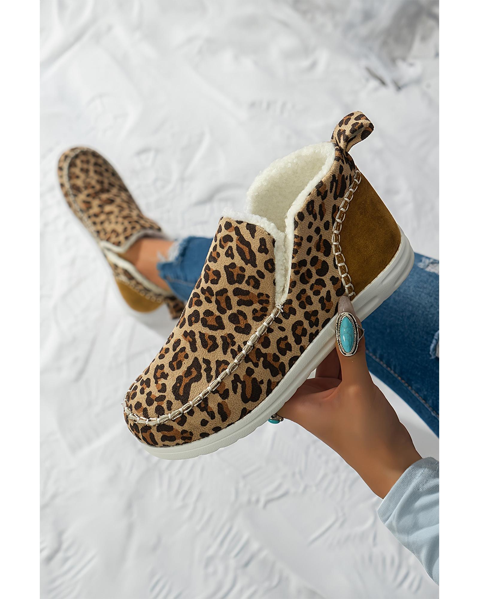 V539-AZEXBH023660-P17-43-202508270255-00 Brown Leopard Print Ankle Patched Flat Winter Fur Boots - 43 EU - Image 1