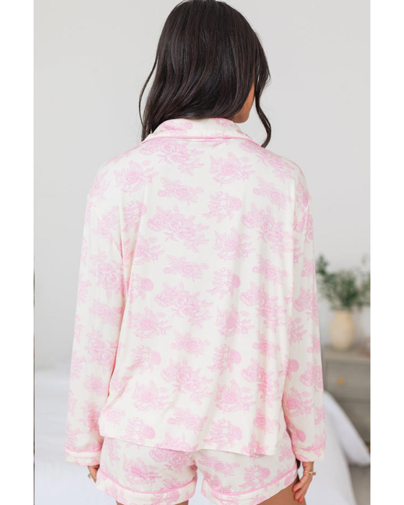 V539-AZEXDC151249-P1020-2XL-202508270355-00 Pink Floral Long Sleeve and Pants Pajamas Set - 2XL - Image 1