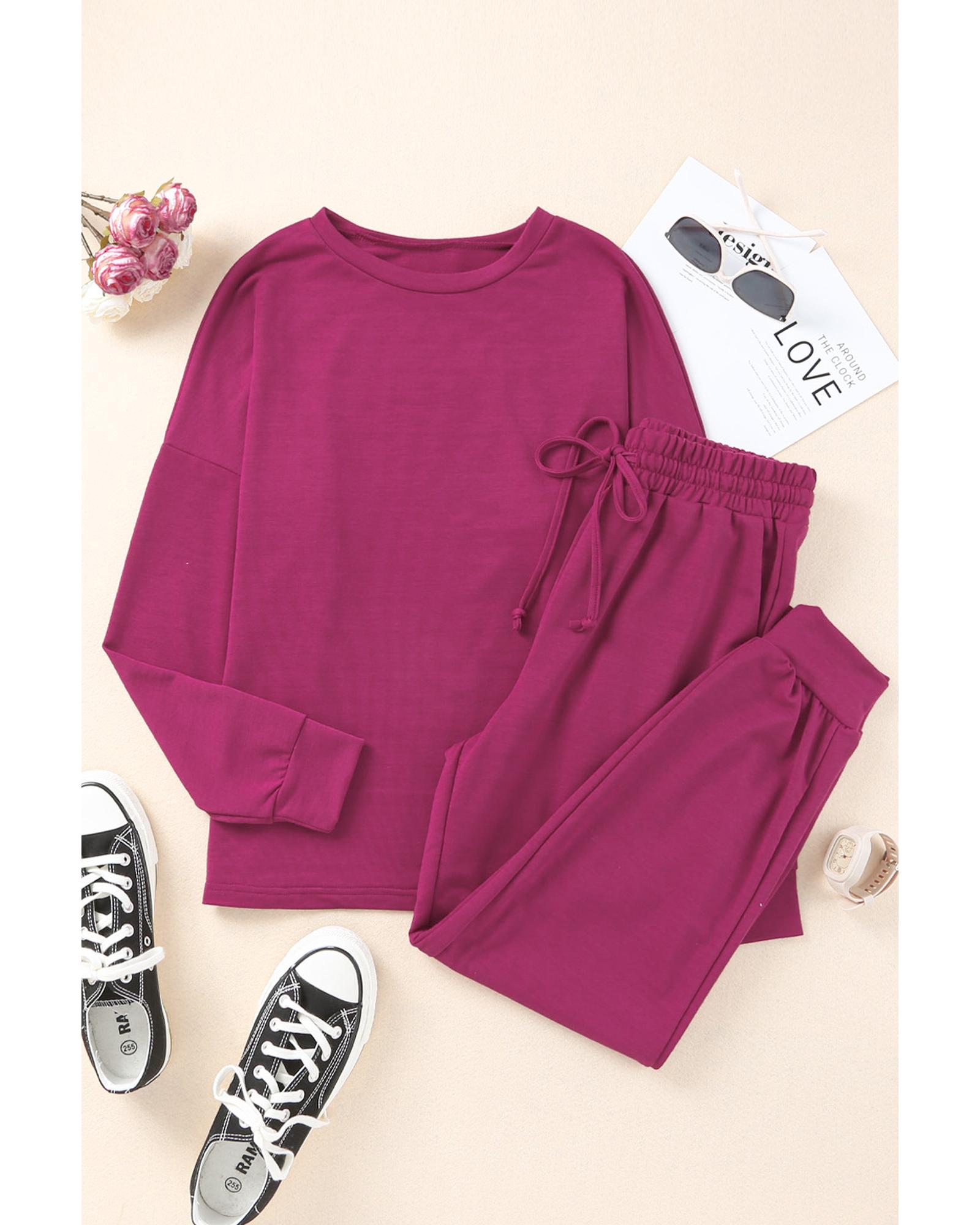 V539-AZEXDC15306-3-L-202508272245-00 Long Sleeve Pullover and Jogger Pants Lounge Set - L - Image 1
