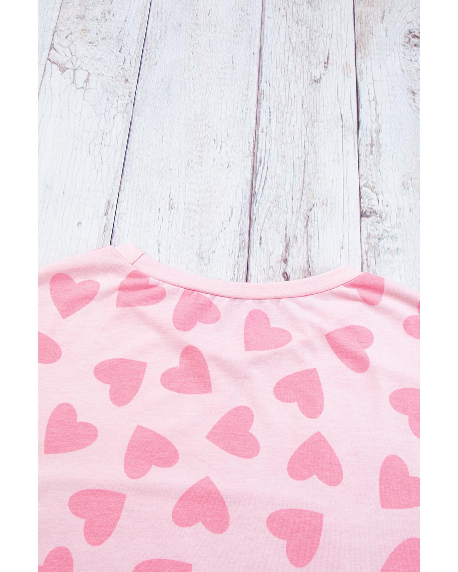 V539-AZEXDC15803-P101020-XL-202508270715-00 Pink Valentine Heart Shape Print Long Sleeve Top Shorts Lounge Set - XL - Image 1