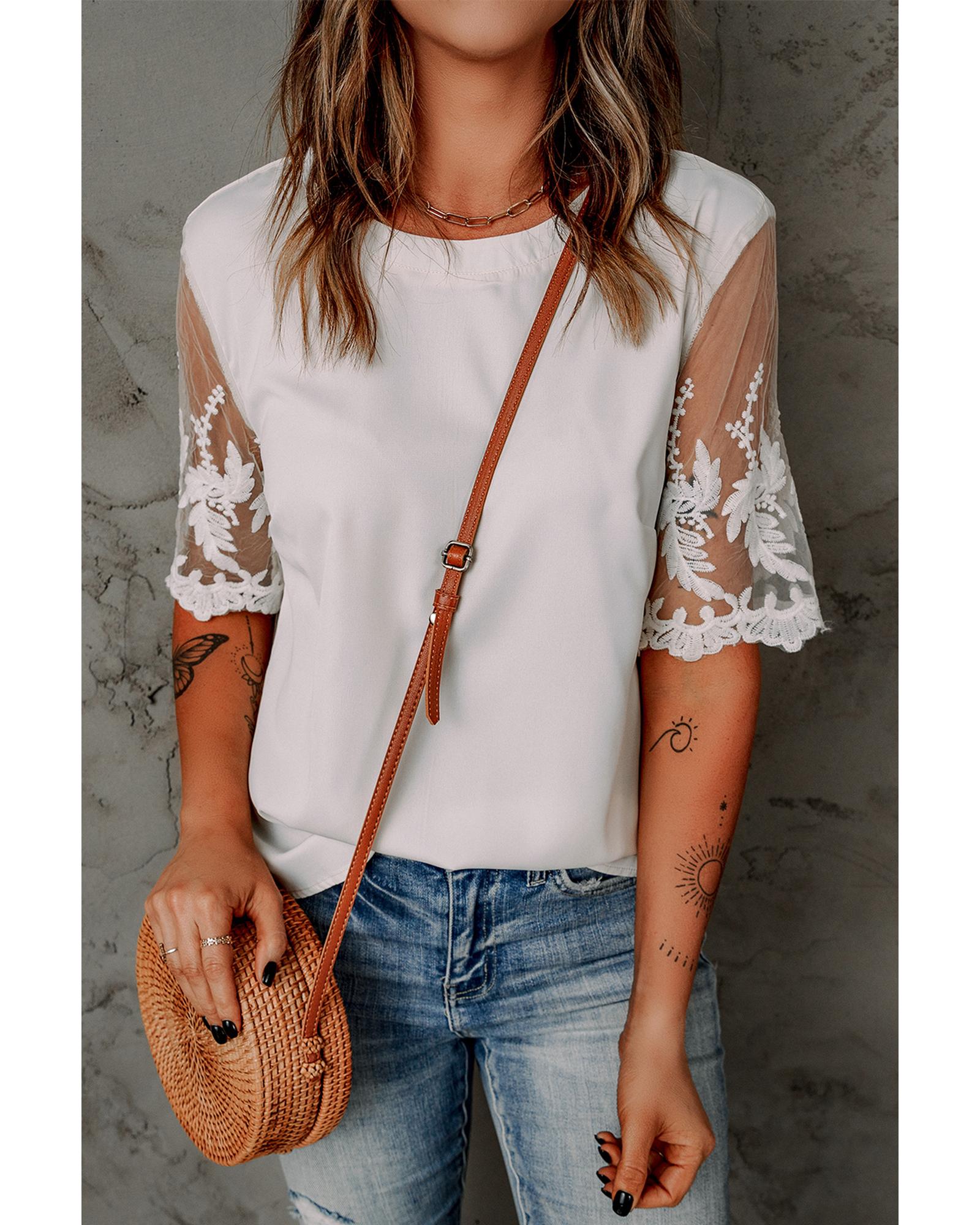 V539-AZEXDC25113025-1-S-163503-00 Azura Exchange Lace Sleeve Patchwork Top - S - Image 1