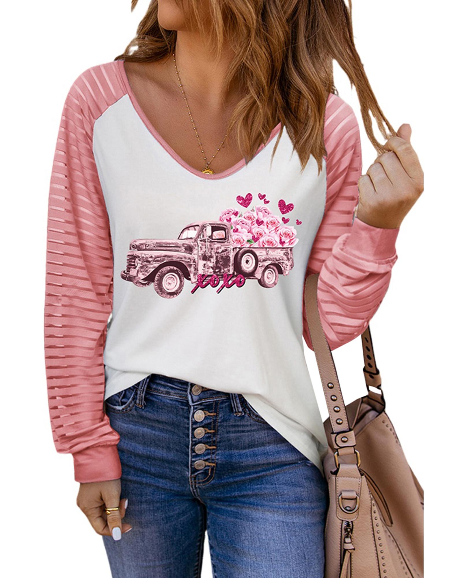 V539-AZEXDC25113737-10-XL-202508262155-00 Azura Exchange Colorblock Car & Heart Graphic Long Sleeve Top - XL - Image 1