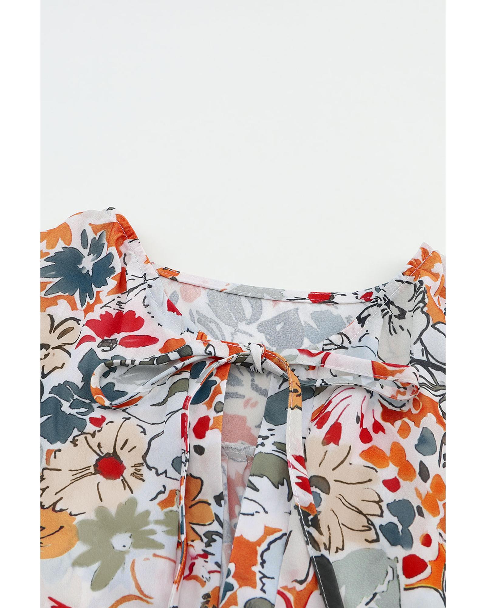 V539-AZEXDC25118394-22-S-202508262110-00 Azura Exchange Multicolor Split V Neck Flower Print Blouse - S - Image 1