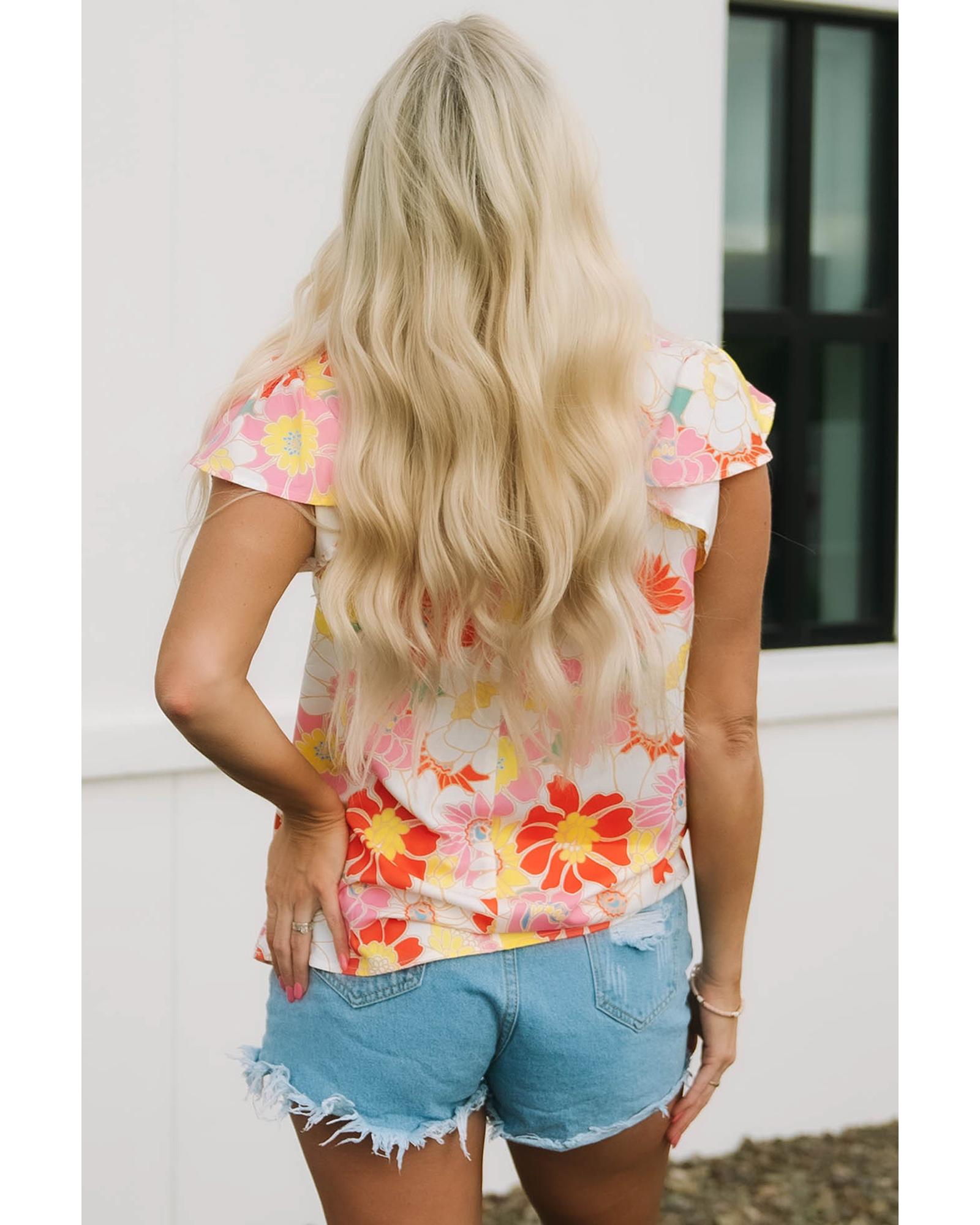 V539-AZEXDC25120033-22-XL-202508260450-00 Azura Exchange Floral Flutter Sleeves Stand Collar Top - XL - Image 1