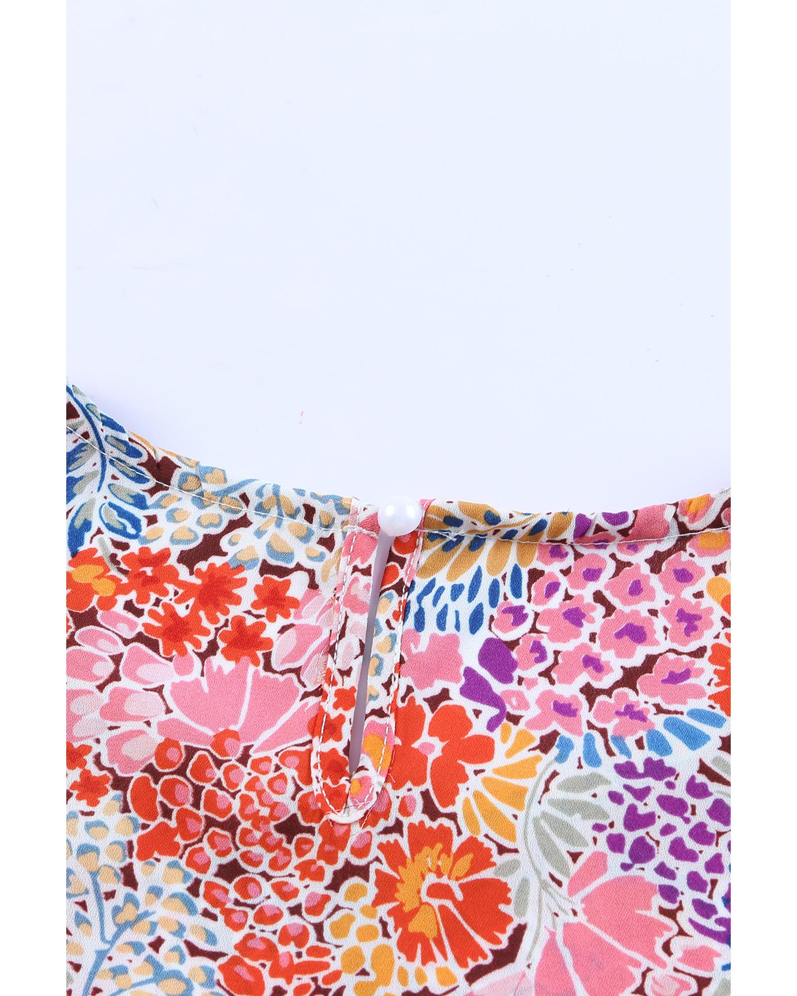 V539-AZEXDC25120147-22-L-202508261040-00 Azura Exchange Floral Pattern Bubble Sleeve Blouse - L - Image 1