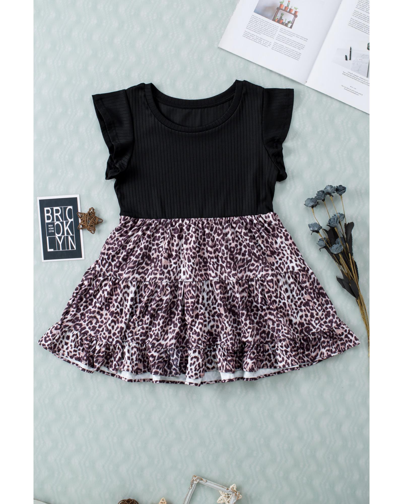 V539-AZEXDC25120371-2-S-202508262015-00 Azura Exchange Ruffle Sleeve Leopard Splice Blouse - S - Image 1