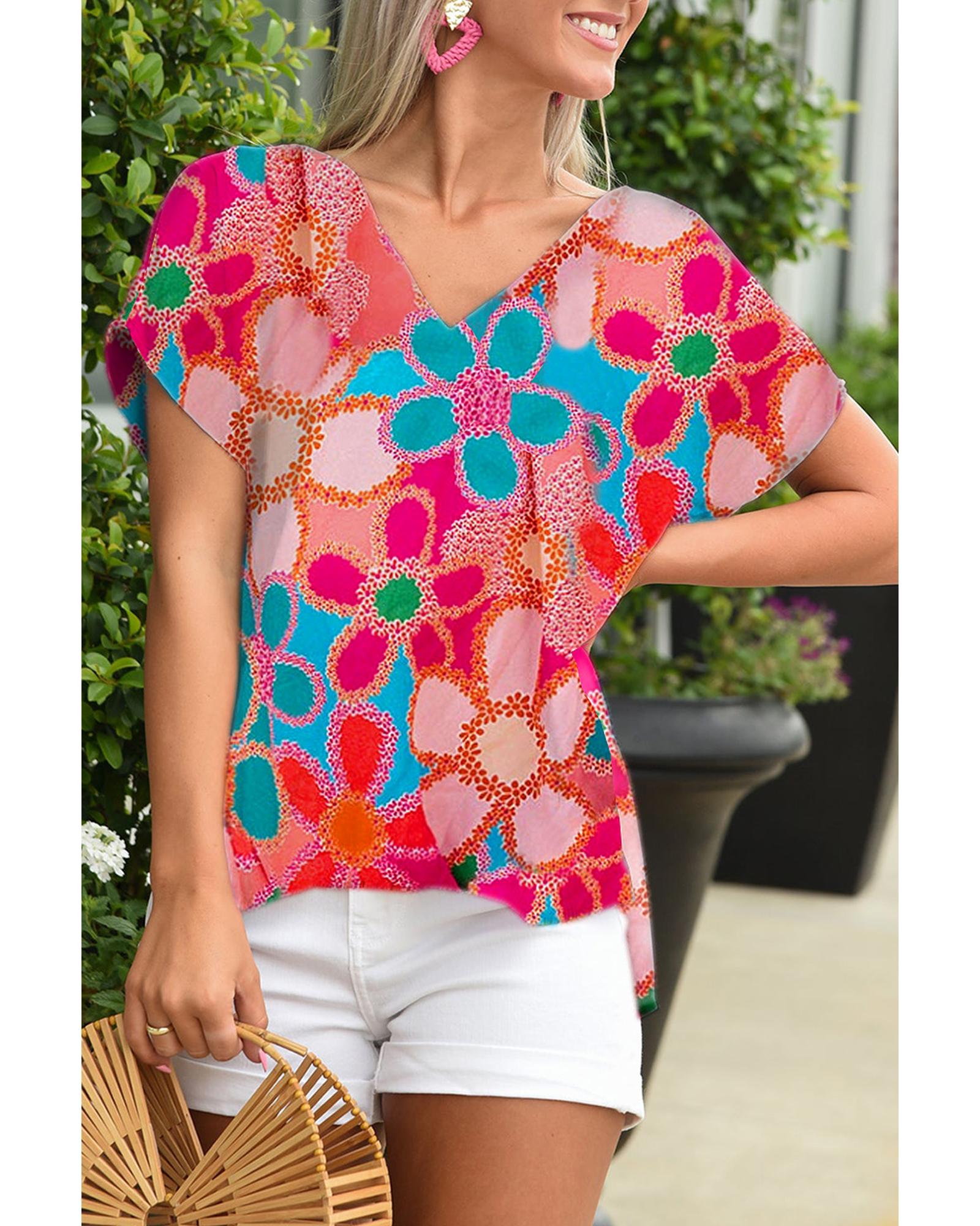 V539-AZEXDC25120566-10-S-161680-00 Azura Exchange Abstract Print V Neck Dolman Blouse - S - Image 1