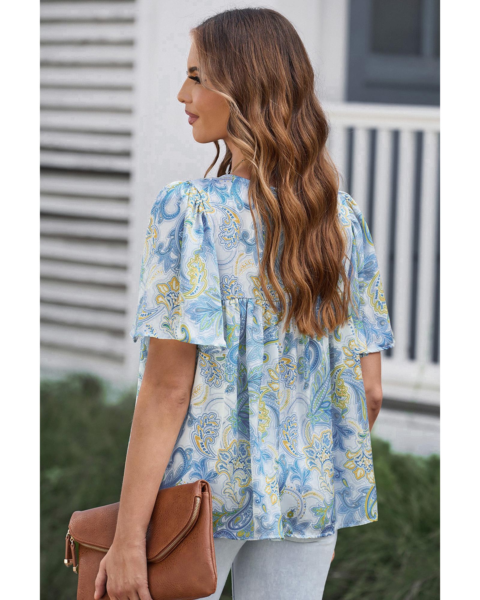 V539-AZEXDC25120595-4-L-202508251555-00 Azura Exchange Paisley Print Wide Sleeves Blouse - L - Image 1