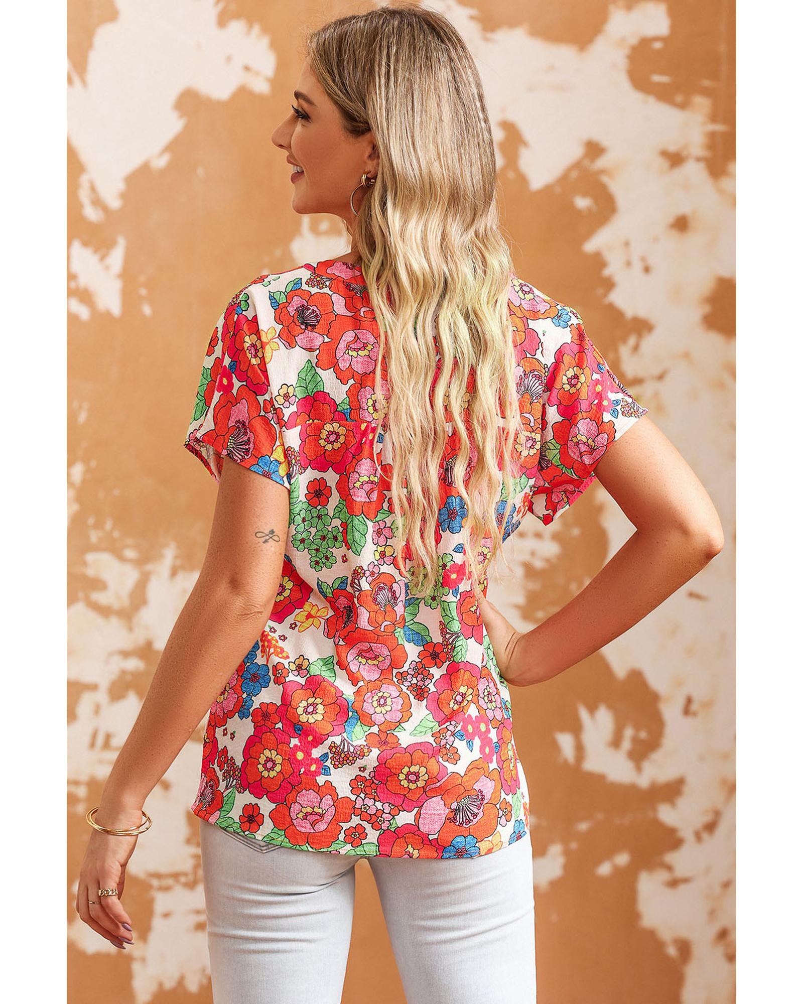 V539-AZEXDC25121179-3-M-202508290705-00 Azura Exchange Split Neck Floral Top - M - Image 1