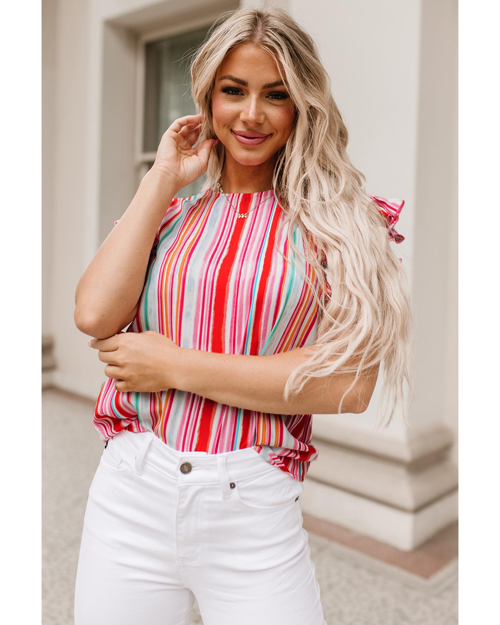 V539-AZEXDC25121270-19-M-202508260540-00 Azura Exchange Abstract Print Ruffle Sleeve Blouse - M - Image 1