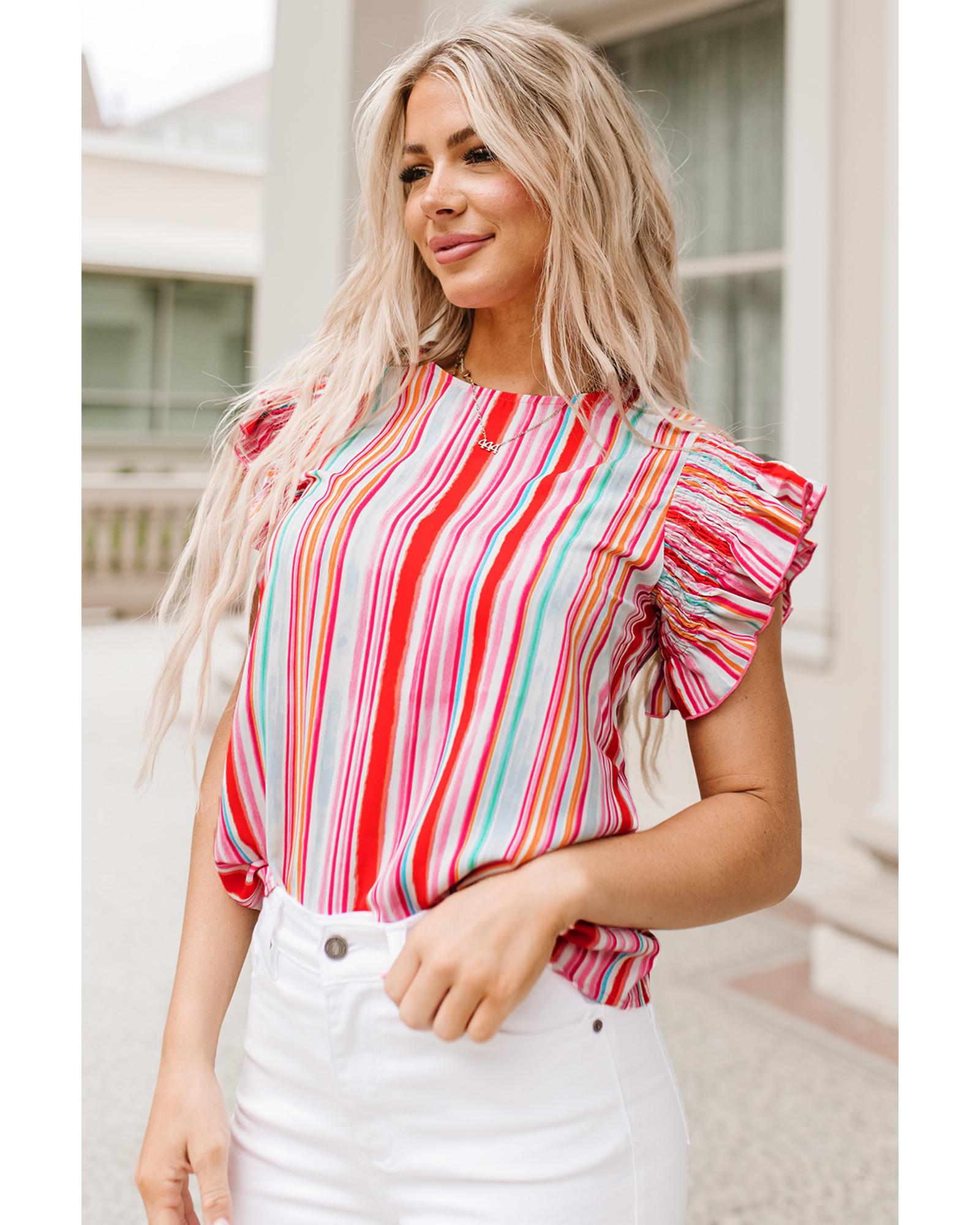 V539-AZEXDC25121270-19-S-164071-00 Azura Exchange Abstract Print Ruffle Sleeve Blouse - S - Image 1