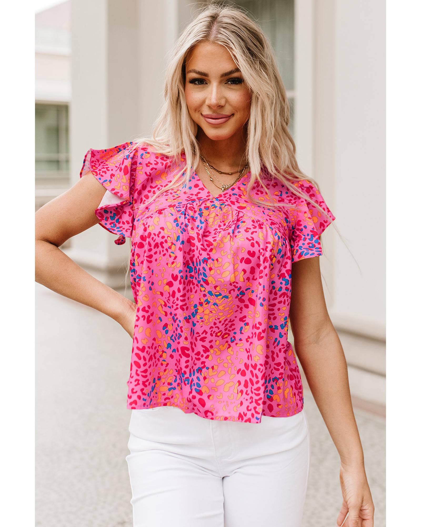 V539-AZEXDC25121655-3-S-202508262225-00 Azura Exchange Leopard Print Flutter Sleeve Blouse - S - Image 1