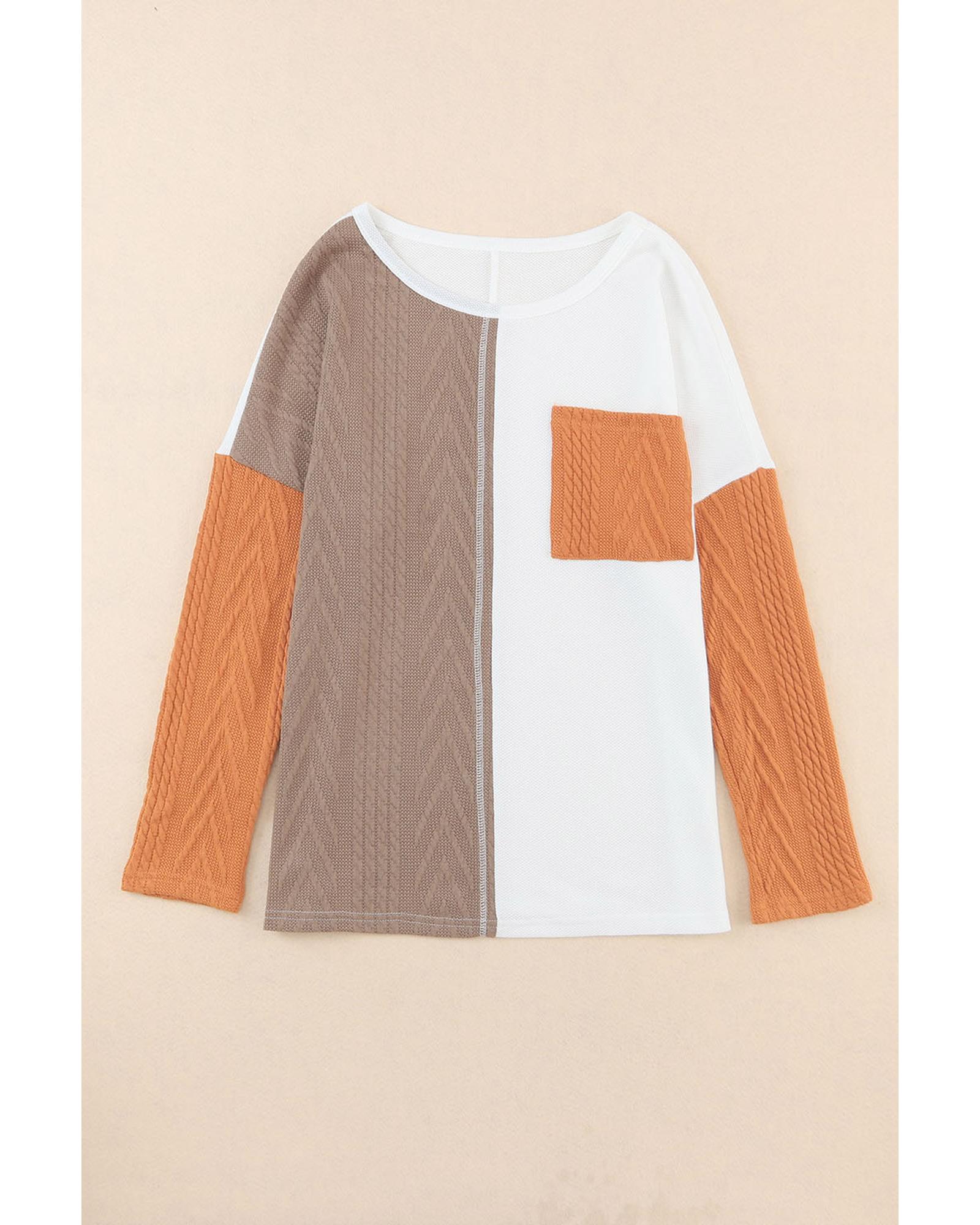 V539-AZEXDC25122003-14-S-202508290540-00 Azura Exchange Textured Knit Top with Colorblock Chest Pocket - S - Image 1