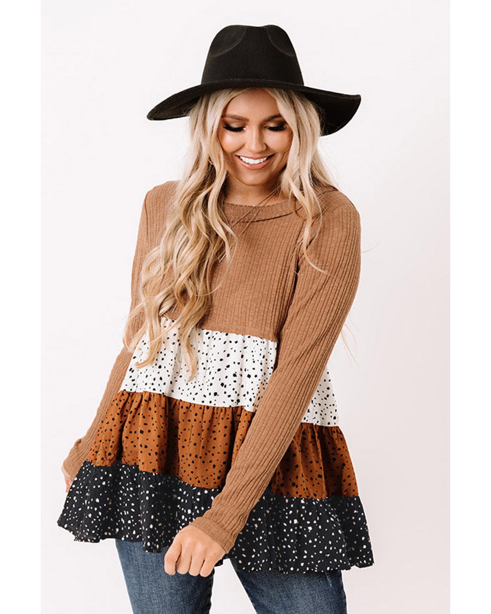 V539-AZEXDC25122434-17-S-202508261540-00 Azura Exchange Ribbed Tiered Ruffled Flowy Top - S - Image 1