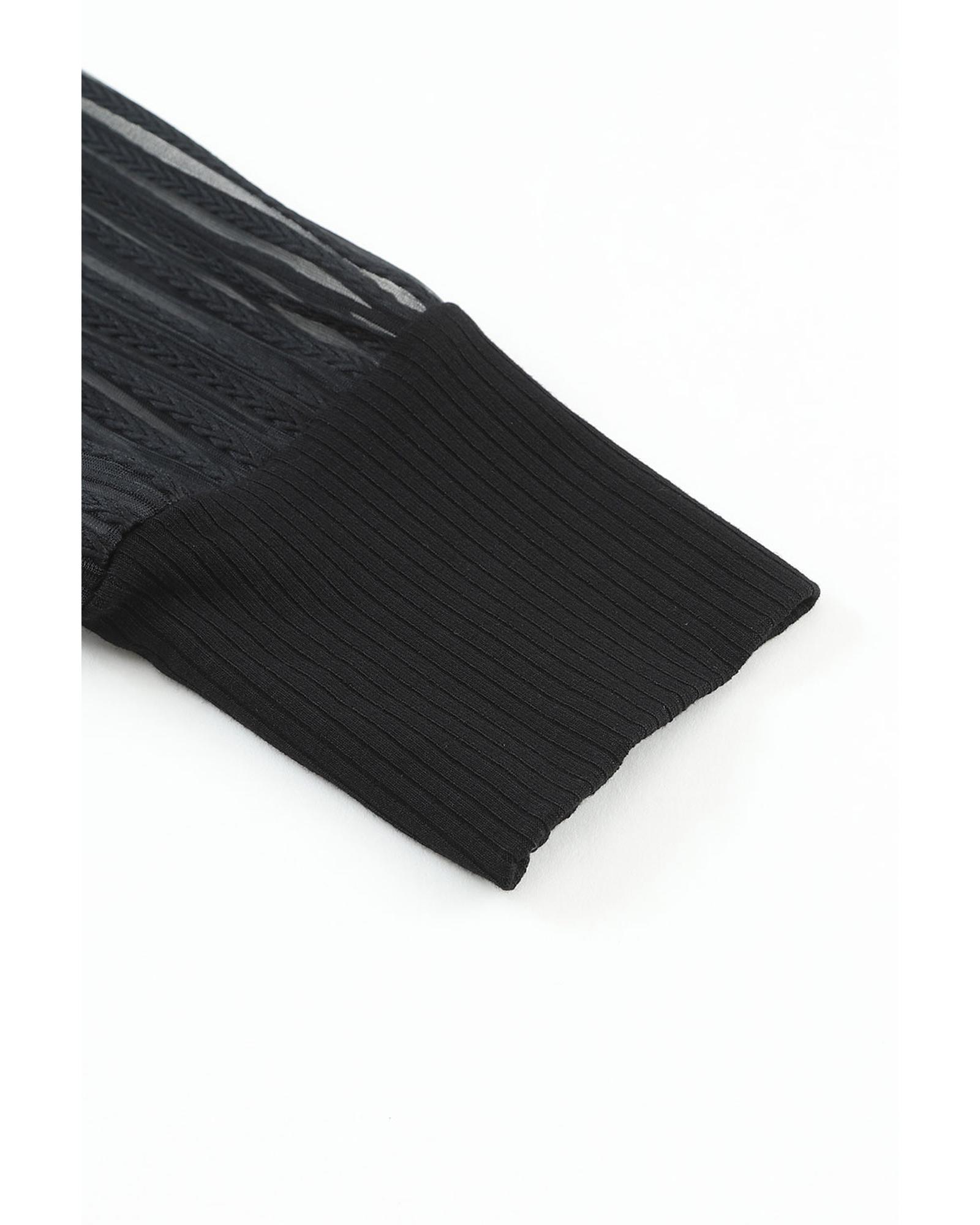 V539-AZEXDC25122519-2-S-202508290715-00 Azura Exchange Striped Mesh Long Sleeve Crewneck Ribbed Top - S - Image 1