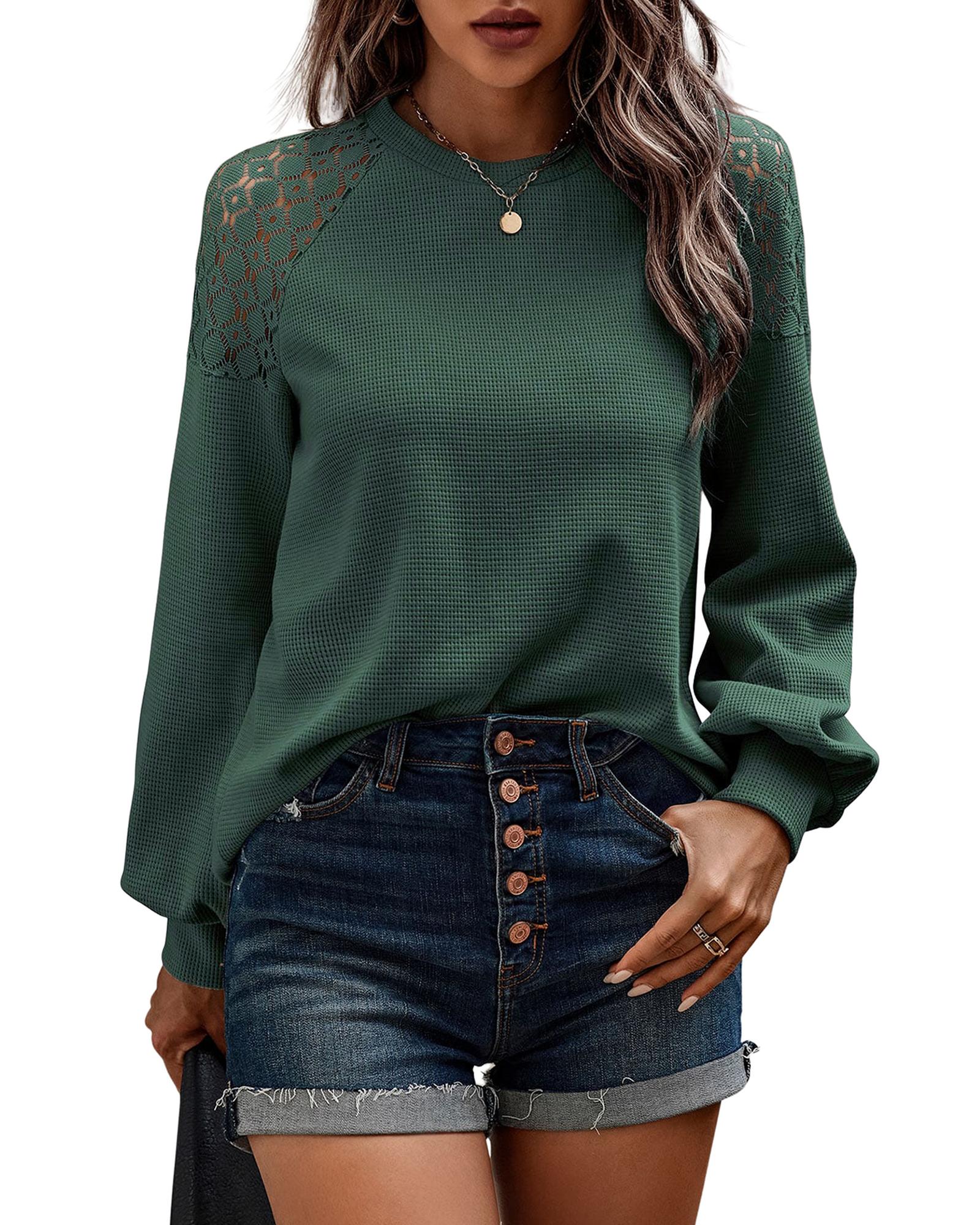 V539-AZEXDC25122570-P309-M-202508290925-00 Azura Exchange Lace Textured Long Sleeve Pullover - M - Image 1