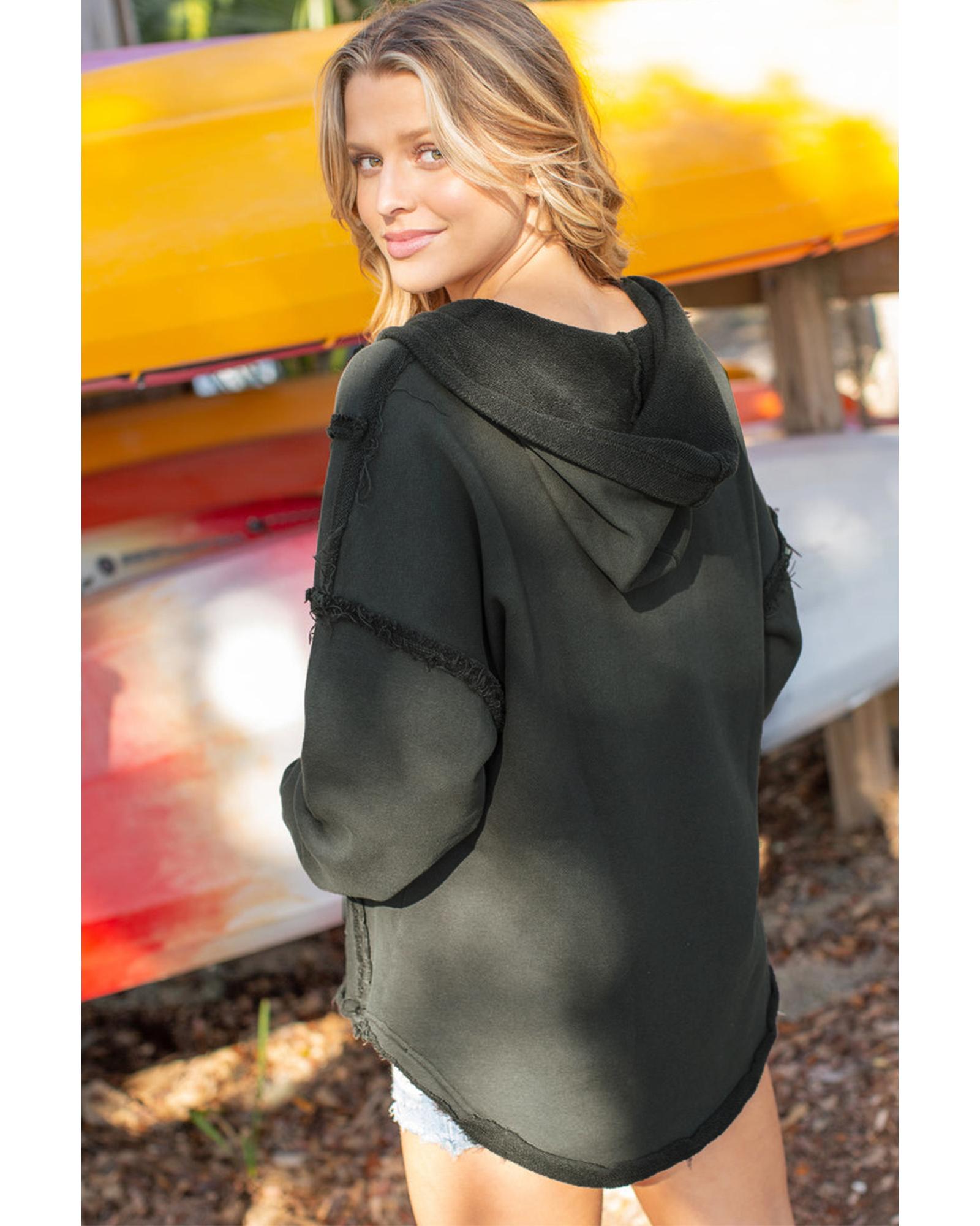 V539-AZEXDC25122615-11-S-202506120135-00 Gray Exposed Seam Raw Edge Hoodie with Pockets - S - Image 1