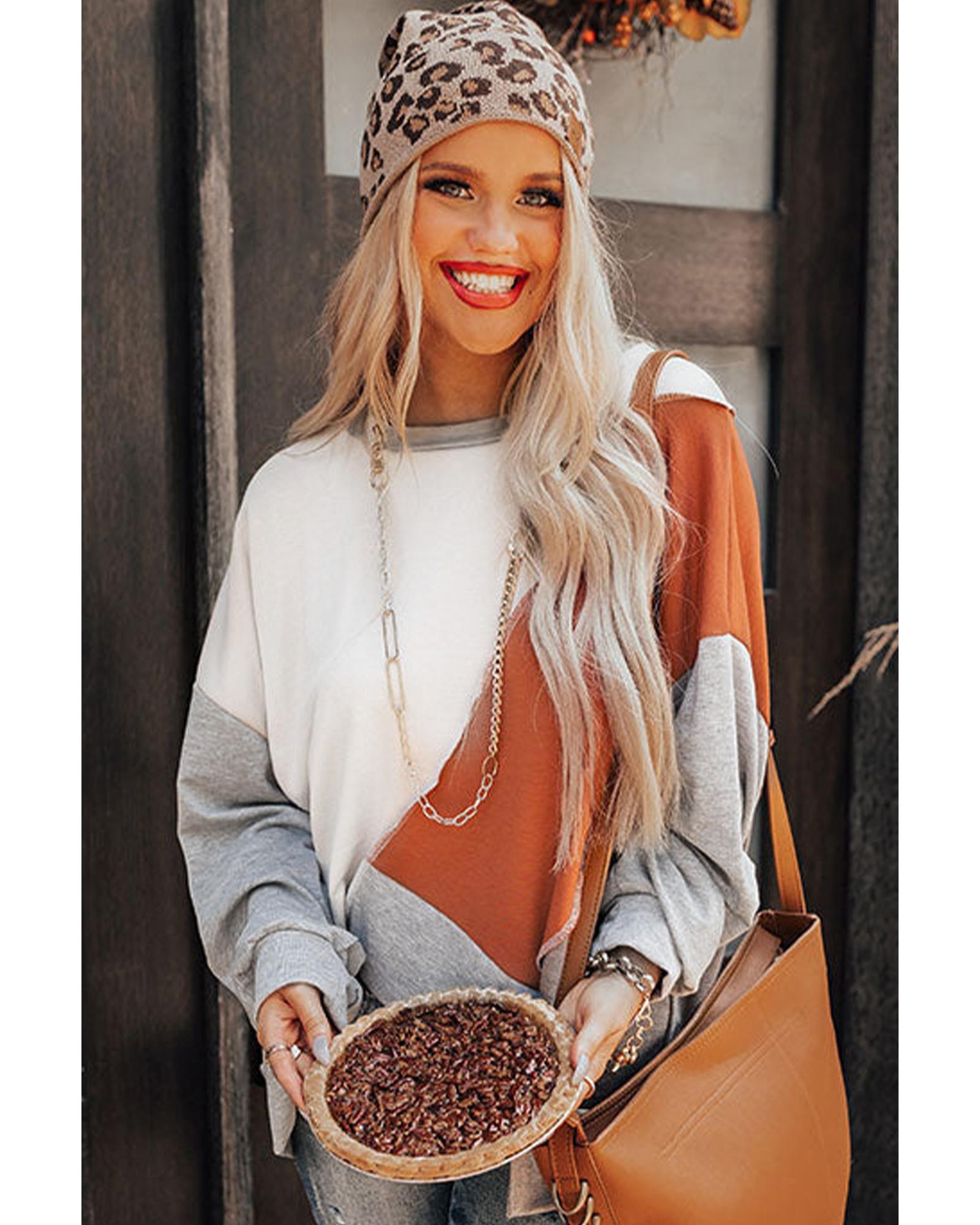 V539-AZEXDC25122693-16-L-202508291020-00 Azura Exchange Colorblock Stitching Irregular Hem Long Sleeve Top - L - Image 1