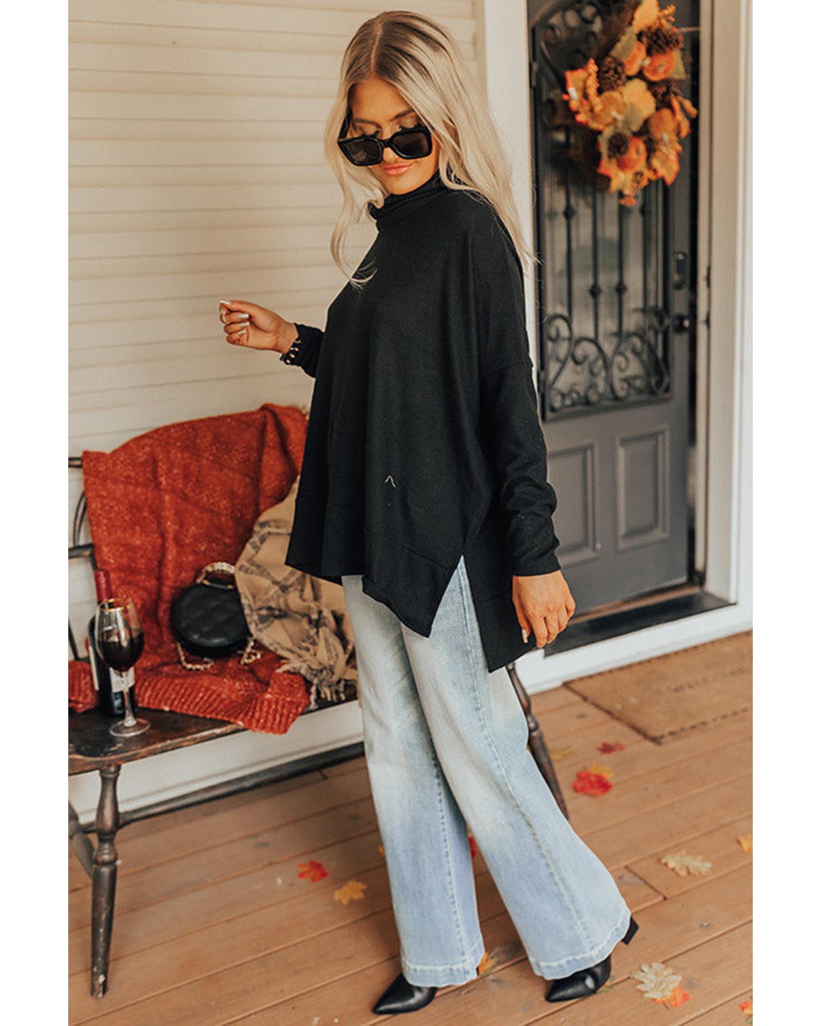 V539-AZEXDC25122840-P2-S-202508272345-00 Black Cowl Neck Shift Tunic Top - S - Image 1