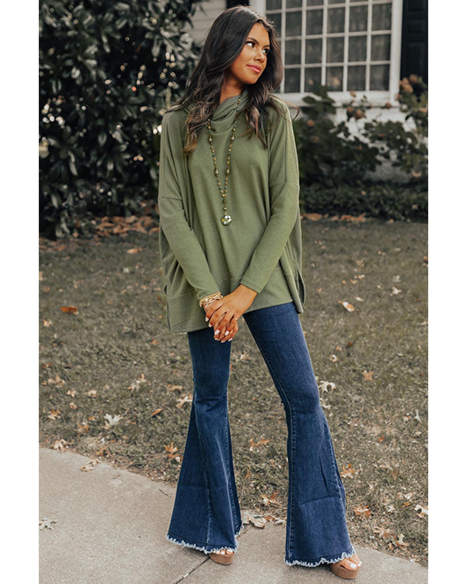 V539-AZEXDC25122840-P609-S-202508270635-00 Jungle Green Cowl Neck Shift Tunic Top - S - Image 1