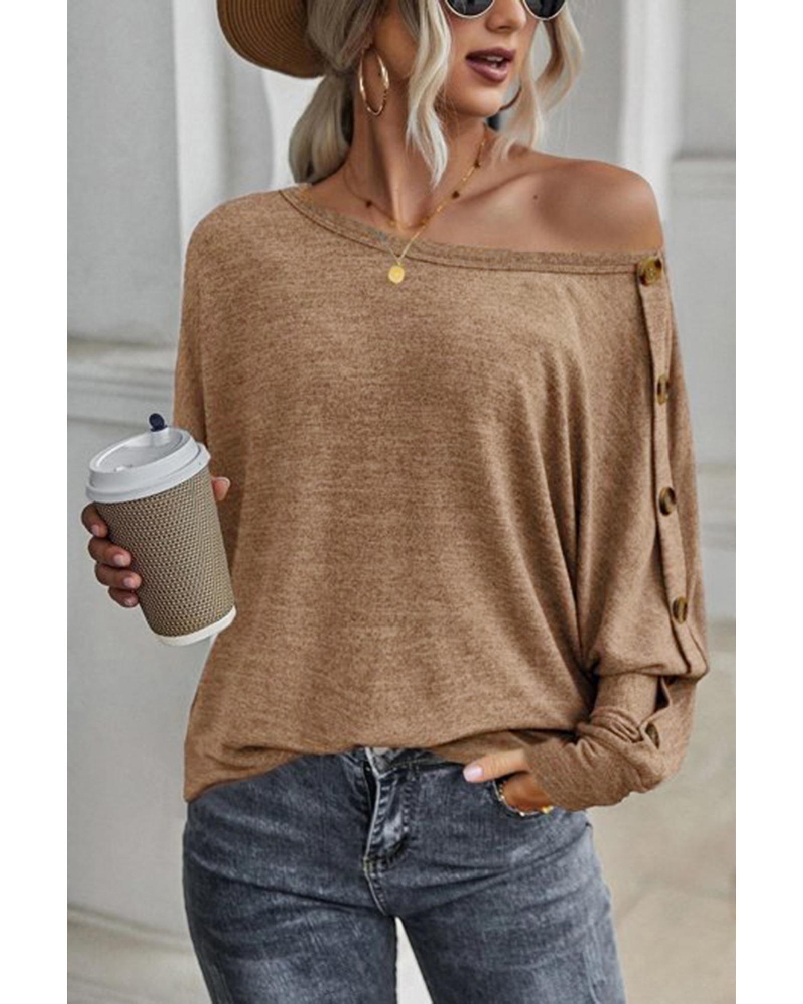 V539-AZEXDC25123252-16-XL-202508291030-00 Azura Exchange Button Decor Dolman Sleeve Top - XL - Image 1